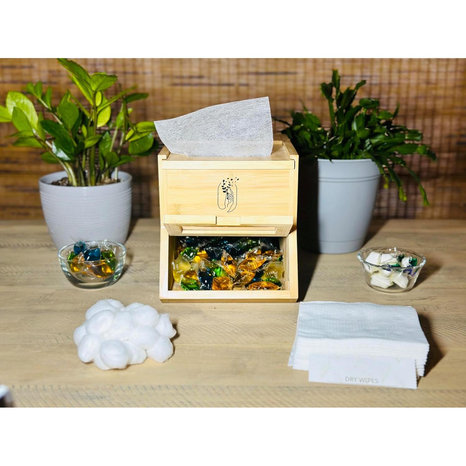 Contenedor de Bambú 2 en 1 para Cápsulas y Toallas - Soluciones Definitivas