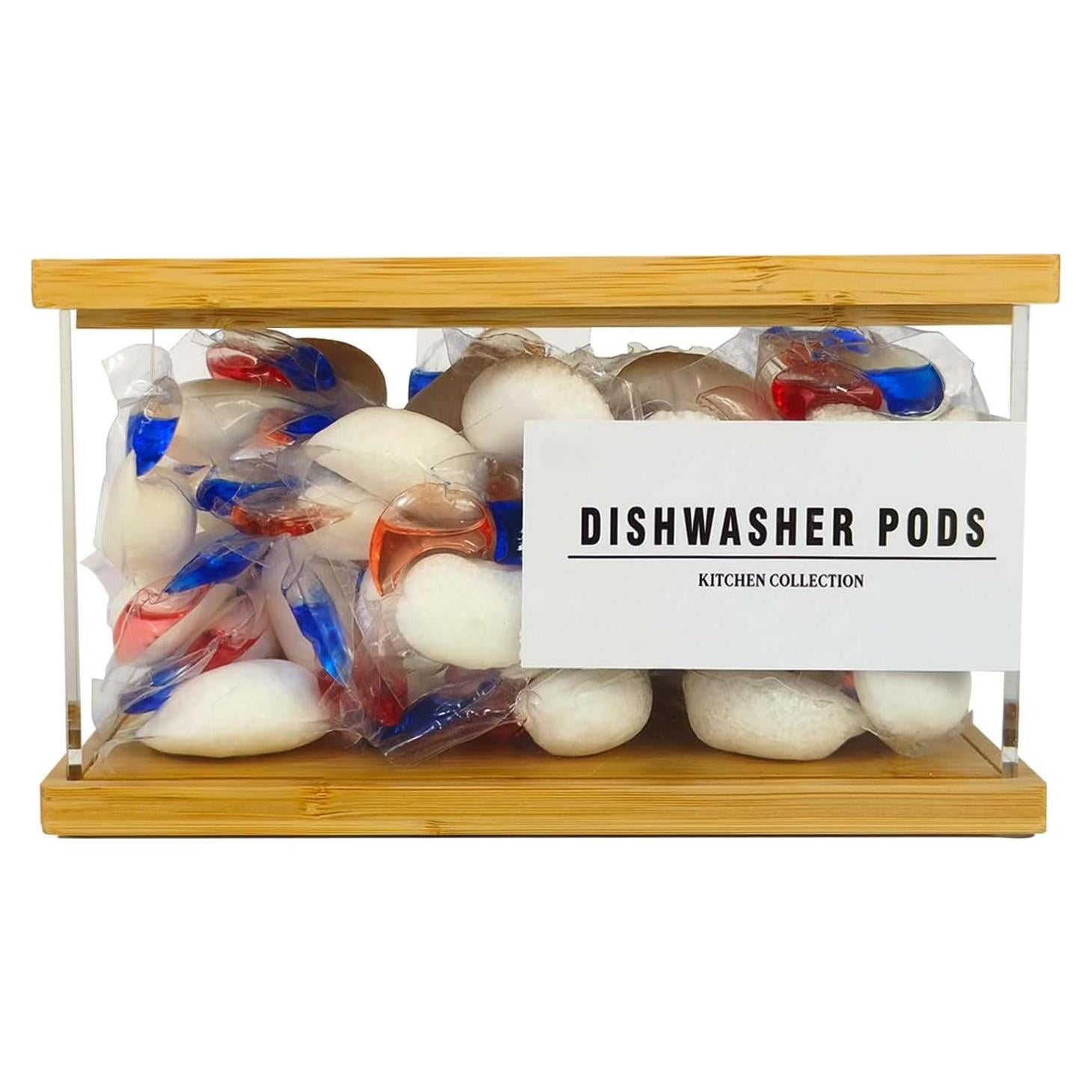 Contenedor de cápsulas de lavandería Gnjoyxuan con tapa de bambú