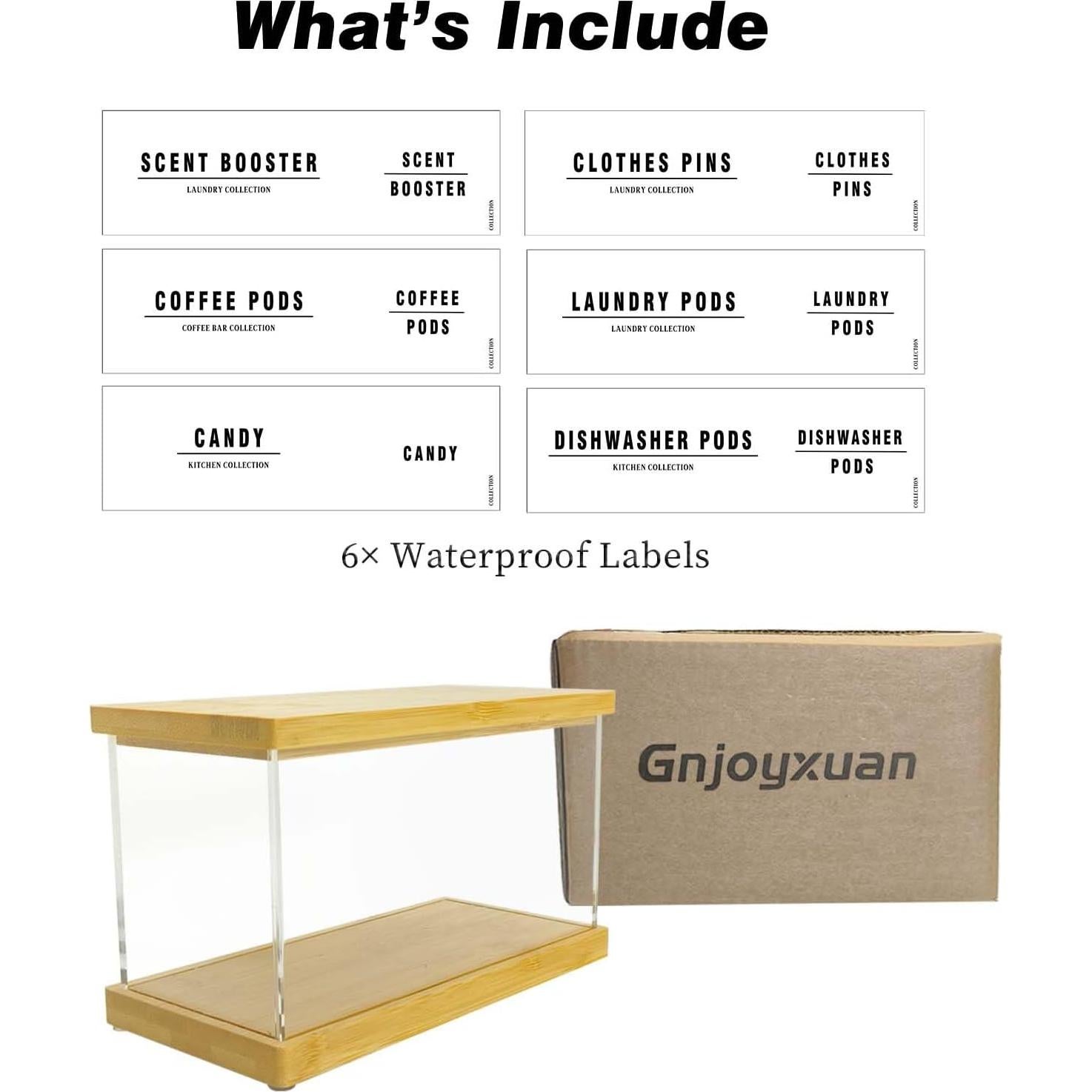 Contenedor de cápsulas de lavandería Gnjoyxuan con tapa de bambú