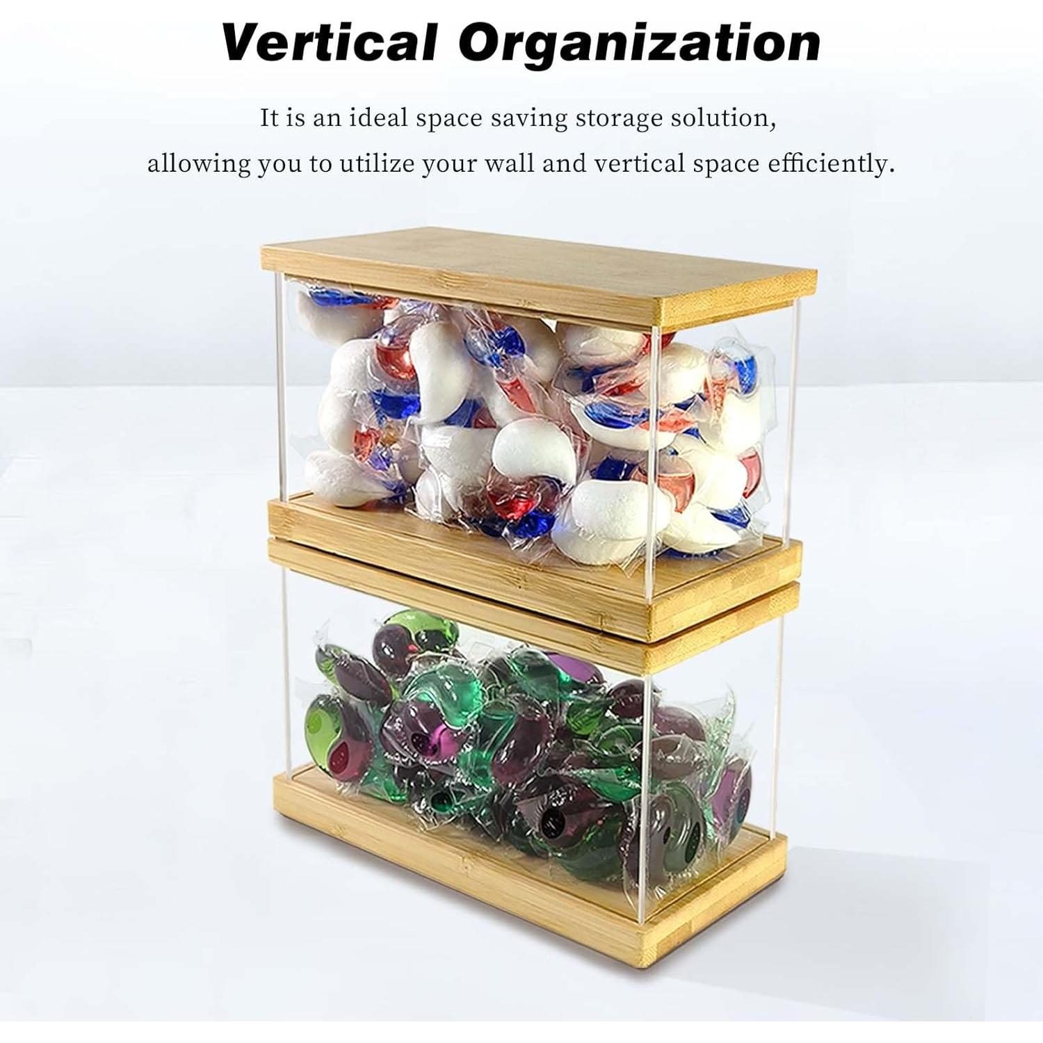 Contenedor de cápsulas de lavandería Gnjoyxuan con tapa de bambú