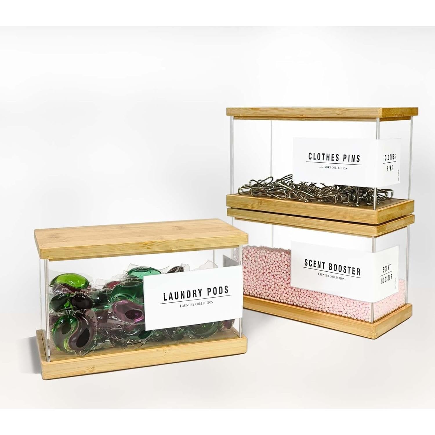 Contenedor de cápsulas de lavandería Gnjoyxuan con tapa de bambú