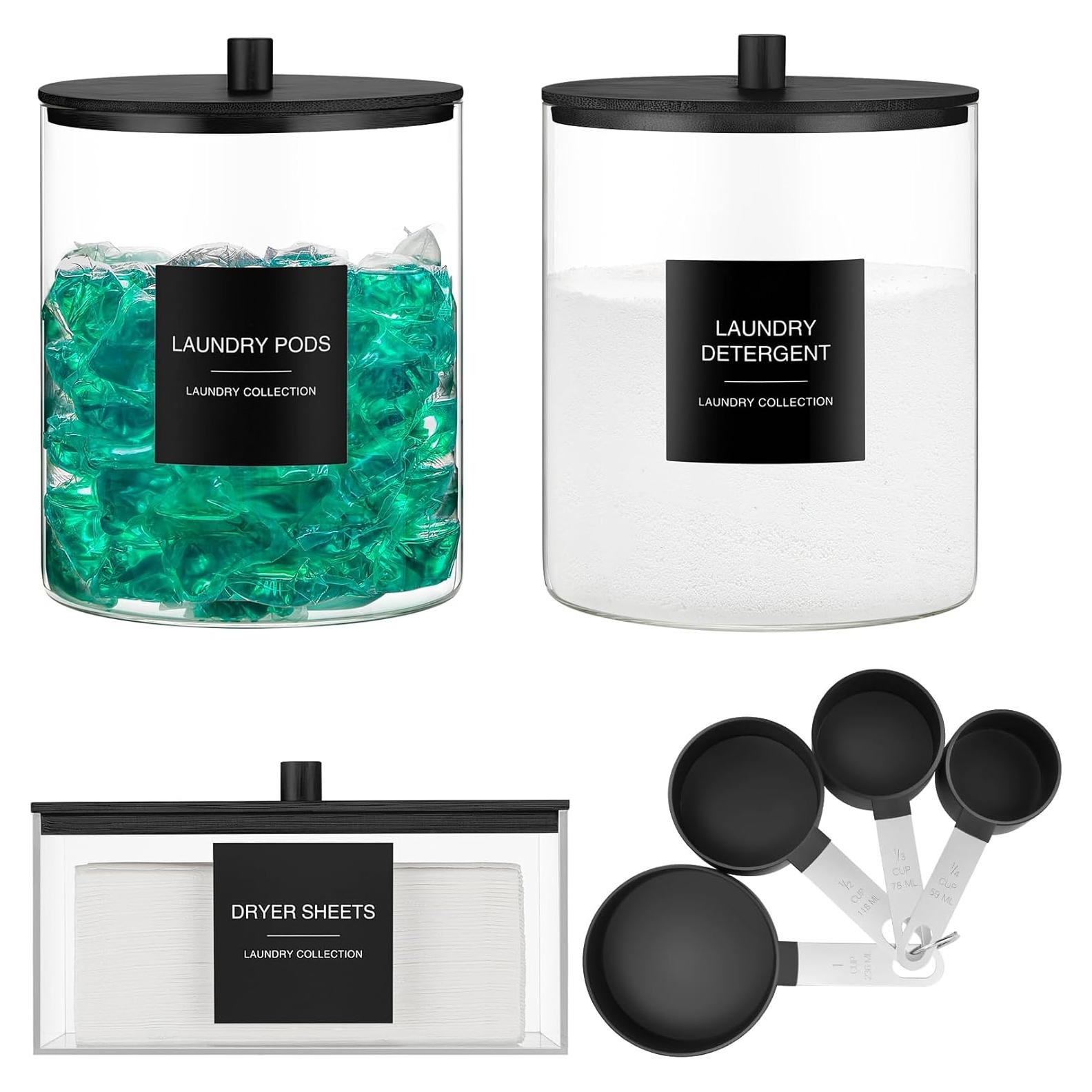 Organizador de Lavandería TIPGO - 3 Tarros Vidrio y Soporte Acrílico