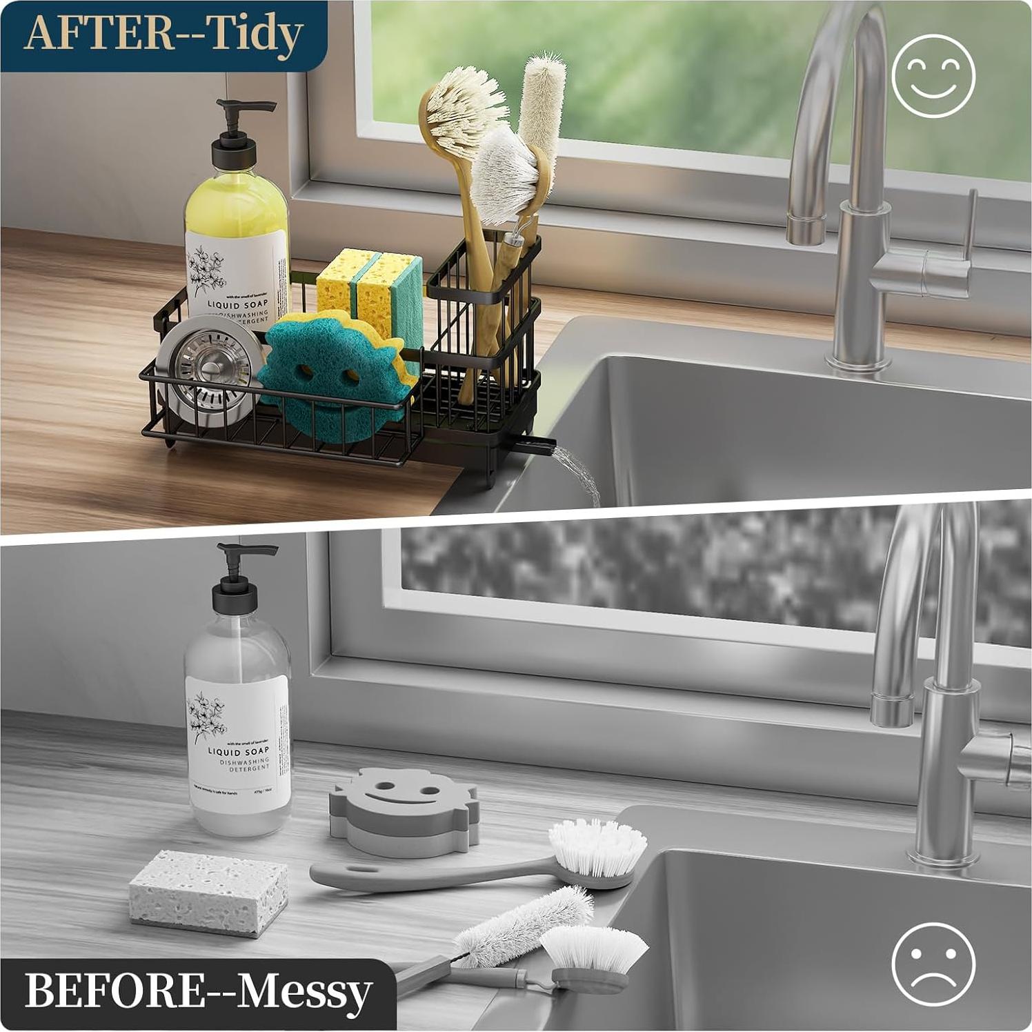 Soporte de Esponja para Fregadero Consumest - Acero Inoxidable Negro