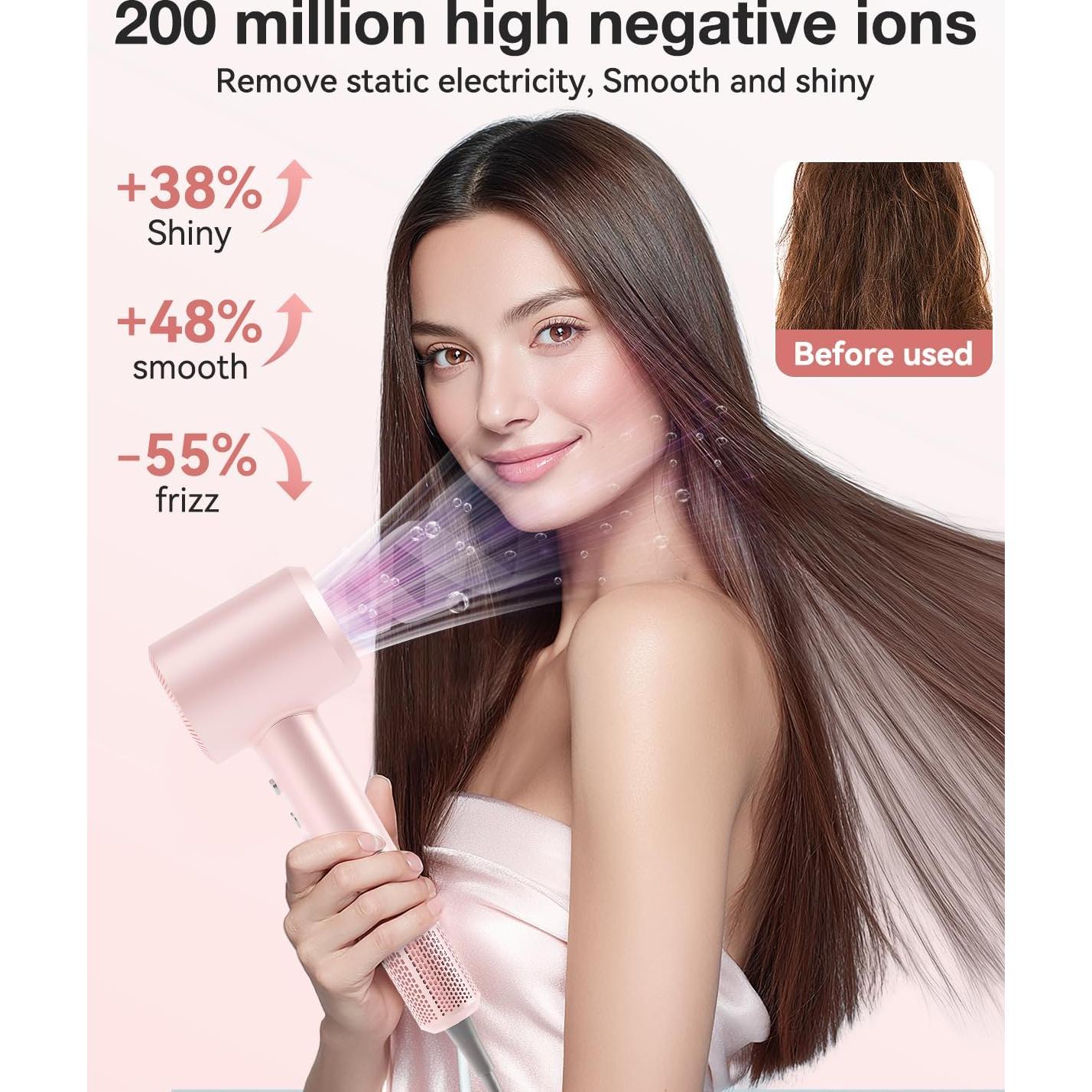 Secador de Pelo Iónico Tailulu 160000 RPM Rosa Portátil