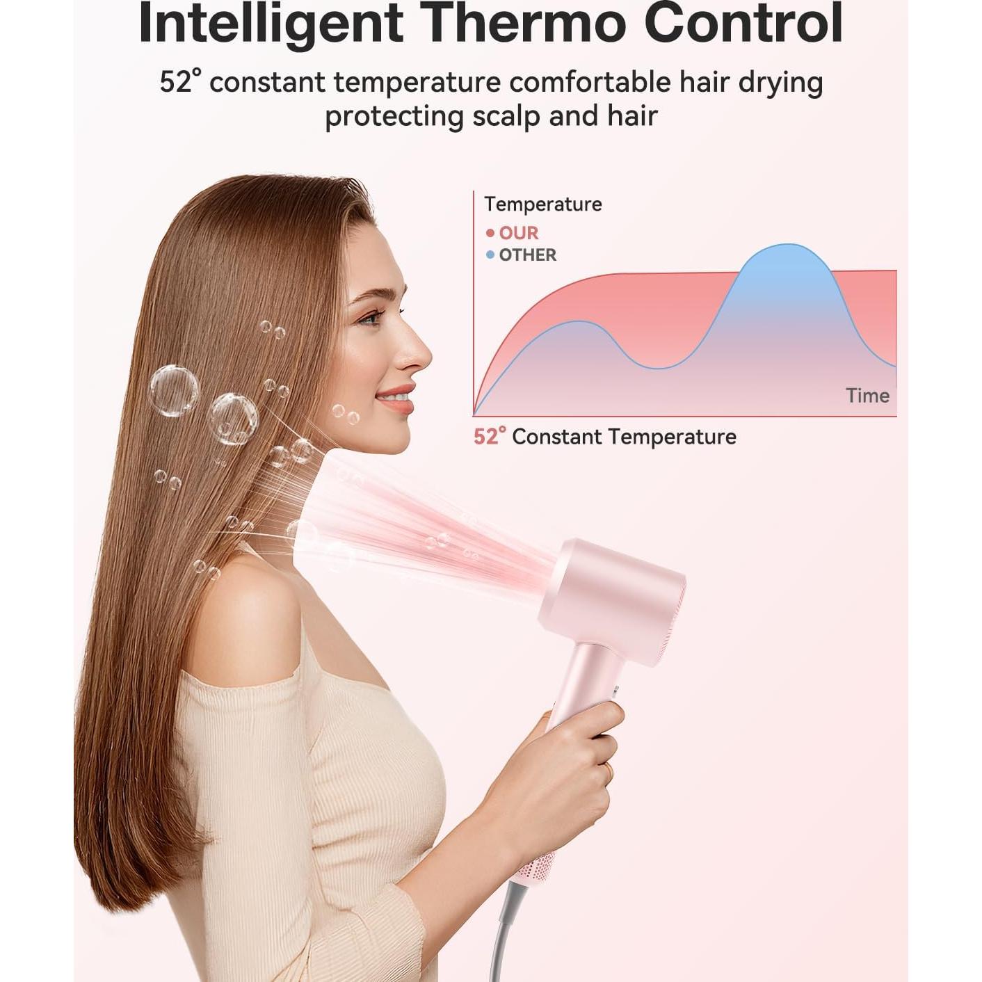 Secador de Pelo Iónico Tailulu 160000 RPM Rosa Portátil