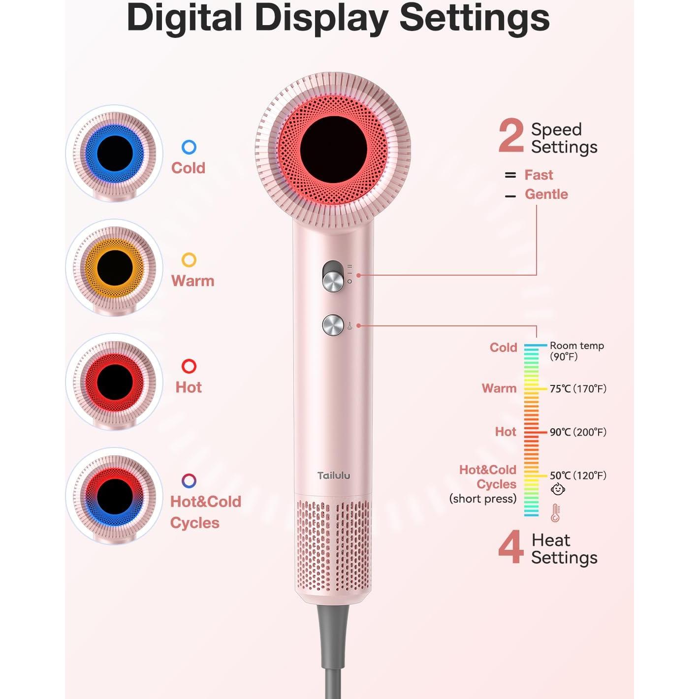 Secador de Pelo Iónico Tailulu 160000 RPM Rosa Portátil