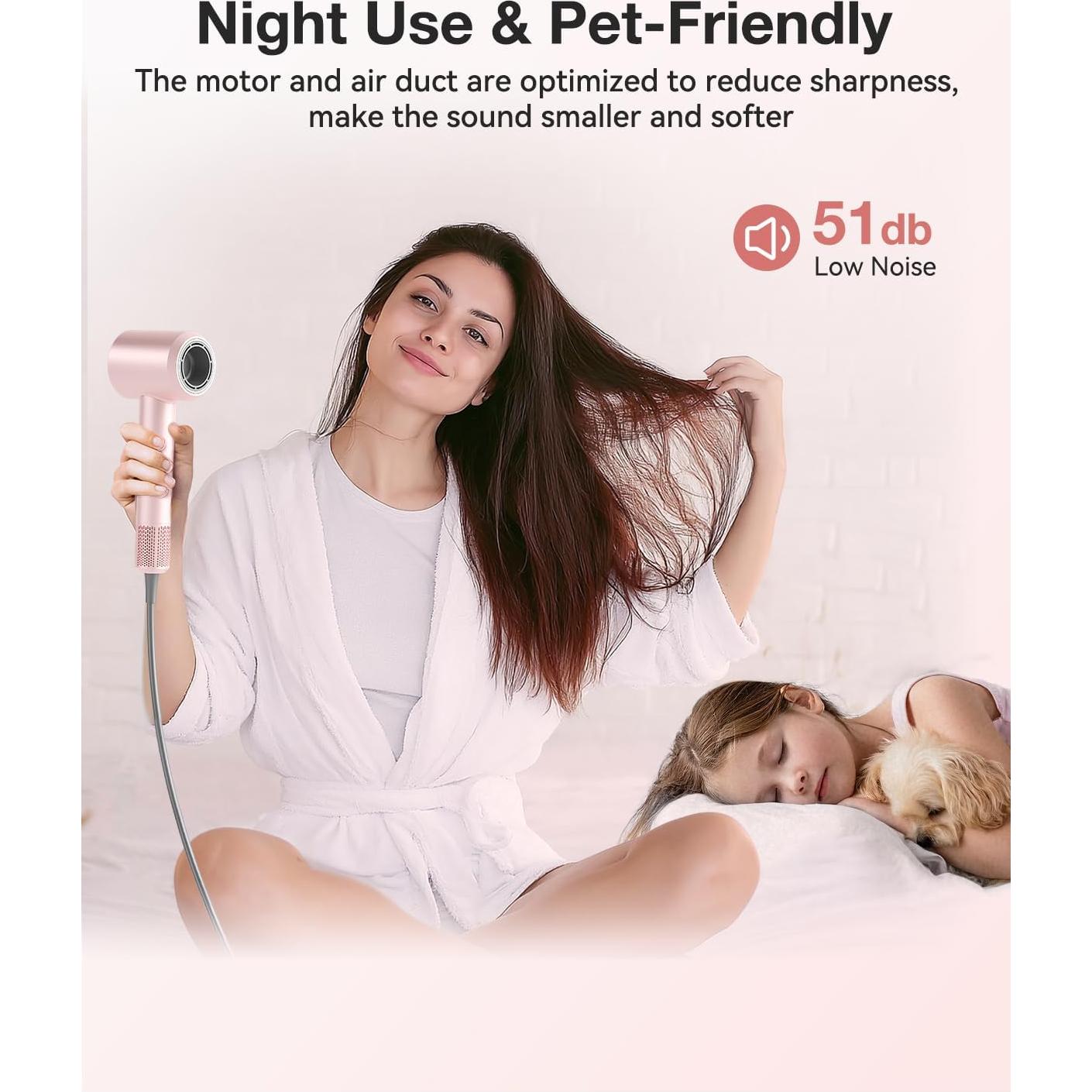 Secador de Pelo Iónico Tailulu 160000 RPM Rosa Portátil