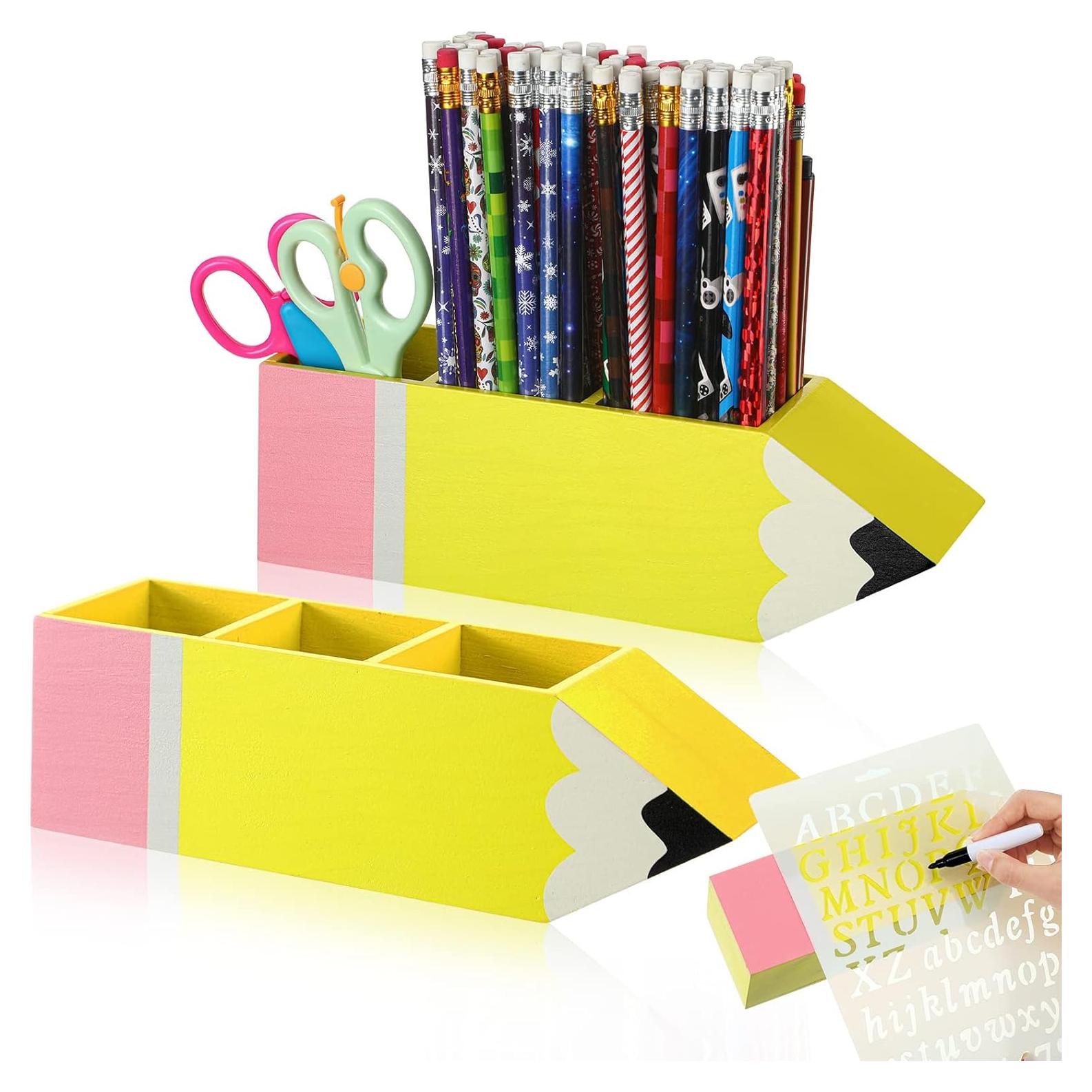 Kisston Soporte de Lápiz de Madera con Plantillas y Marcadores