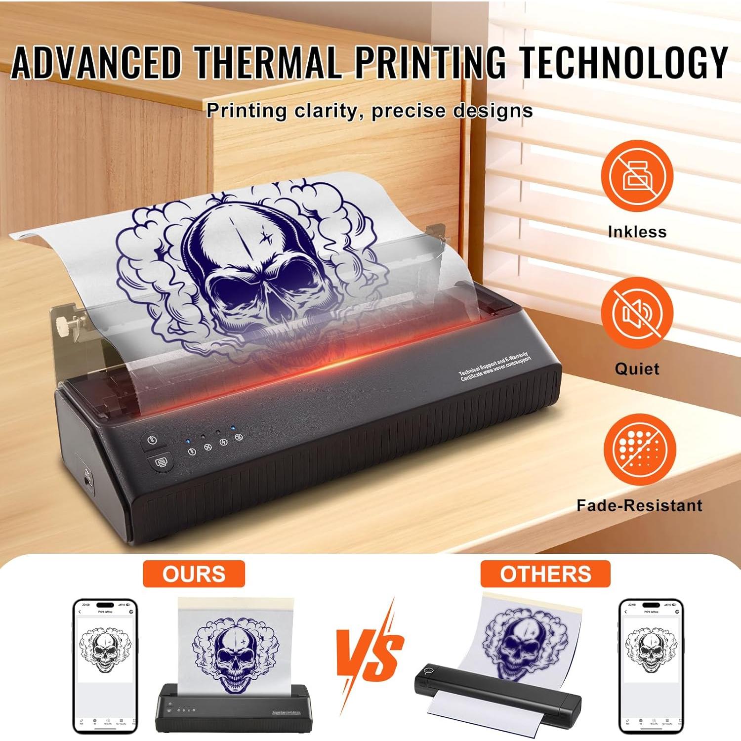 Impresora de Plantillas de Tatuaje VEVOR Bluetooth 2500mAh