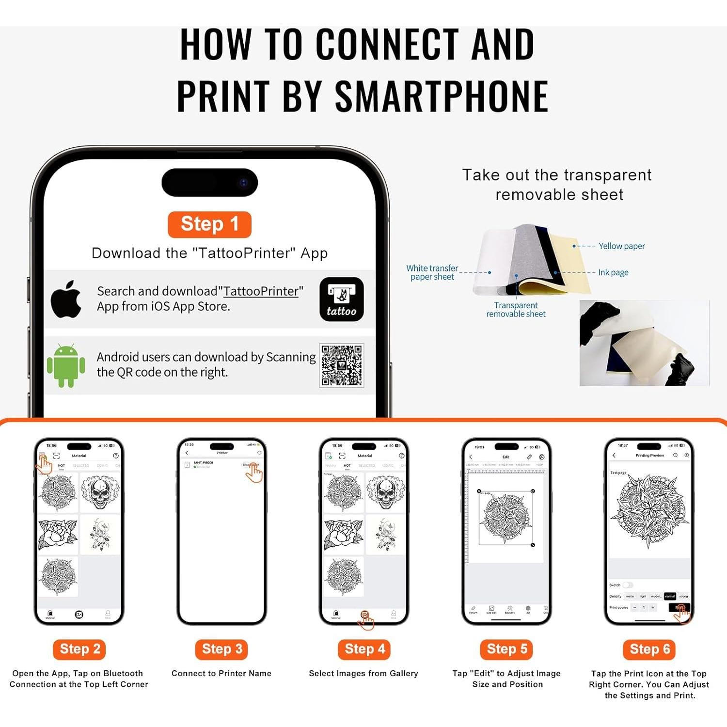 Impresora de Plantillas de Tatuaje VEVOR Bluetooth 2500mAh