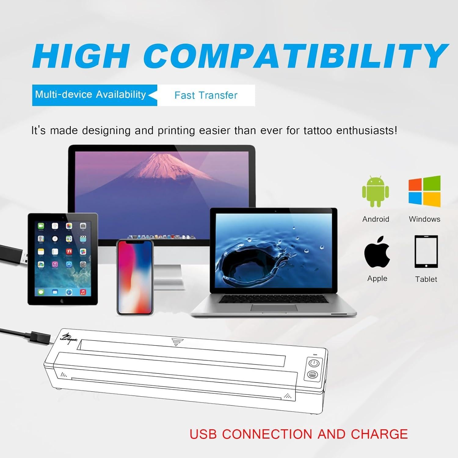 Impresora de Plantillas de Tatuaje Emalla P8006 Bluetooth 2500mAh