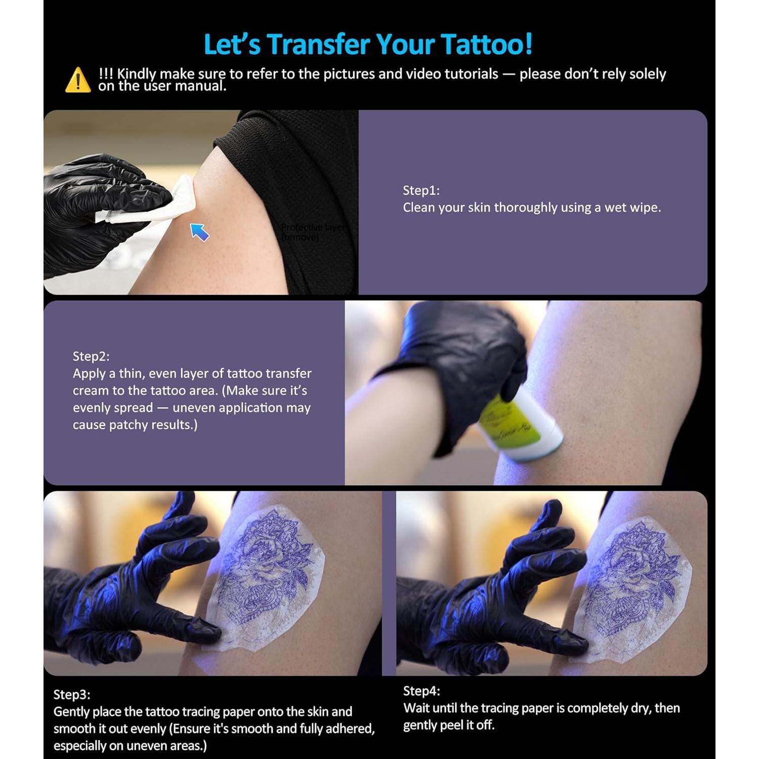 MT660 Tattoo Stencil Printer with 10pcs Transfer Paper, Wireless Thermal Tattoo Transfer Printer, Bluetooth Portable Tattoo Machine for Beginners, iOS, Android, Laptop for Car, Office, Home, Black