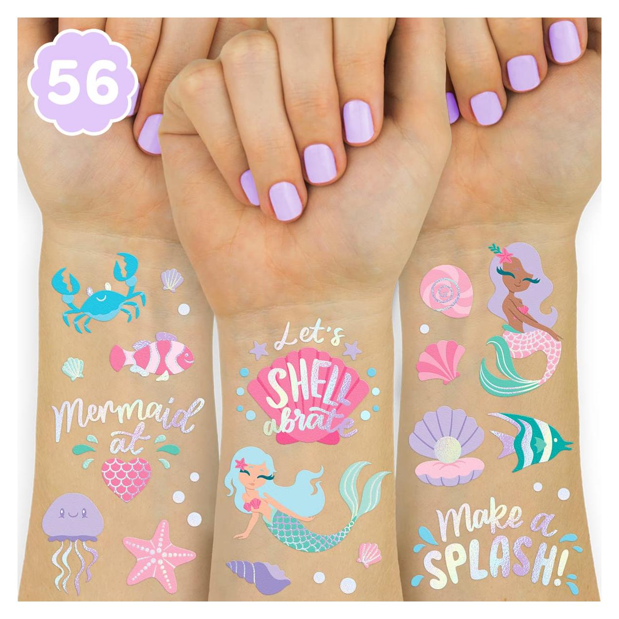 Tatuajes Temporales de Sirena xo, Fetti - 56 Diseños Iridiscentes
