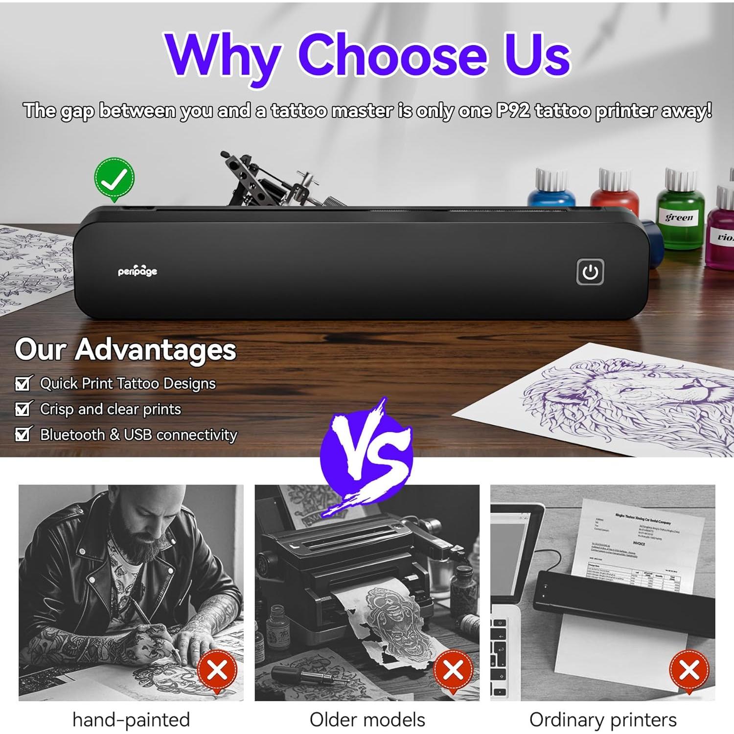 Impresora de Plantillas de Tatuaje PeriPage P92 - Térmica, 2600mAh