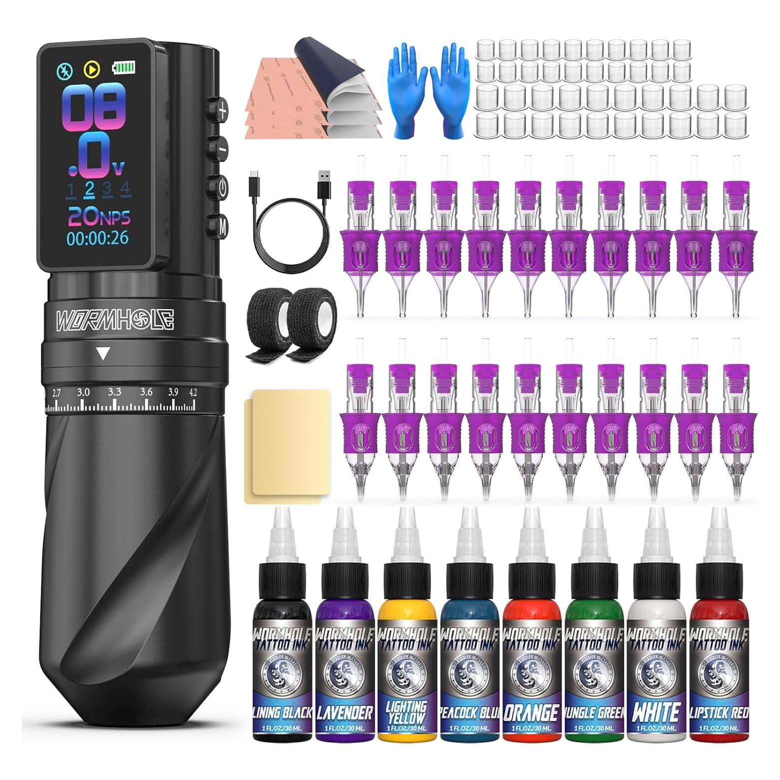 Máquina de Tatuaje Inalámbrica Wormhole WTK381 2300mAh 7 Longitudes