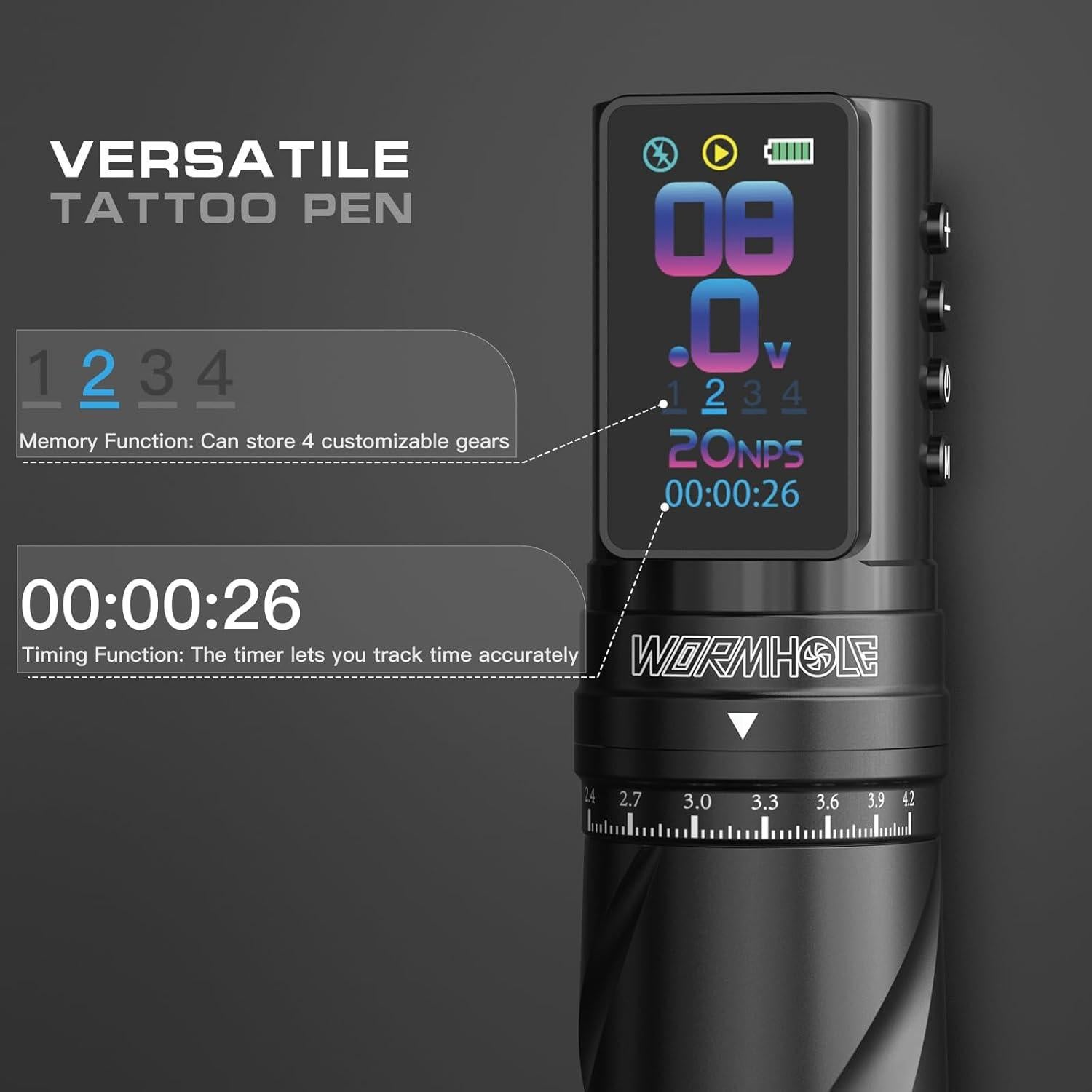 Máquina de Tatuaje Inalámbrica Wormhole WTK381 2300mAh 7 Longitudes