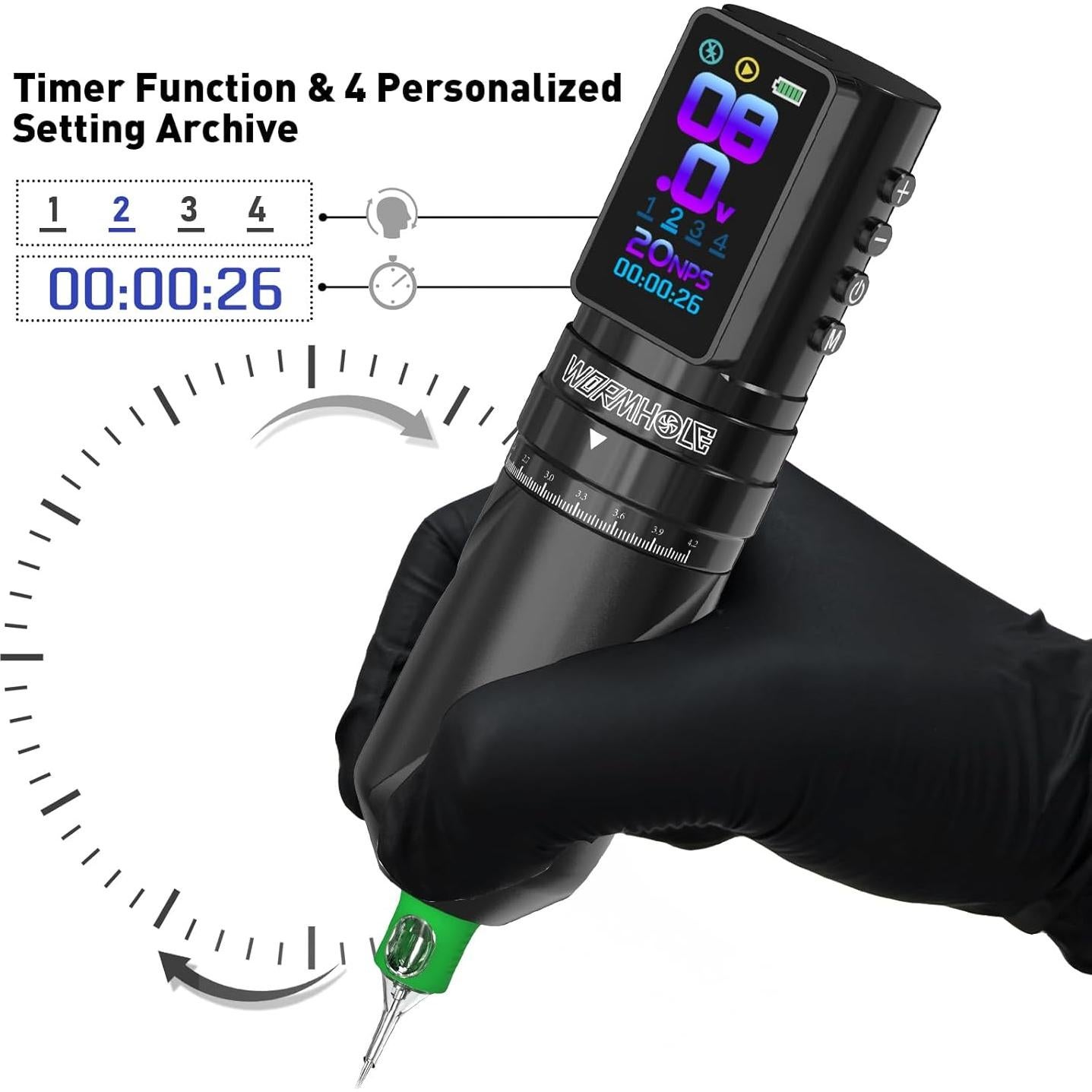 Kit de Máquina de Tatuaje Inalámbrica Wormhole 2300mAh 73 Piezas