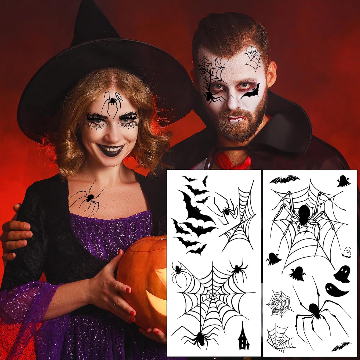 12 Hojas Tatuajes Temporales Halloween Hotoyannia - Telaraña y Murciélago