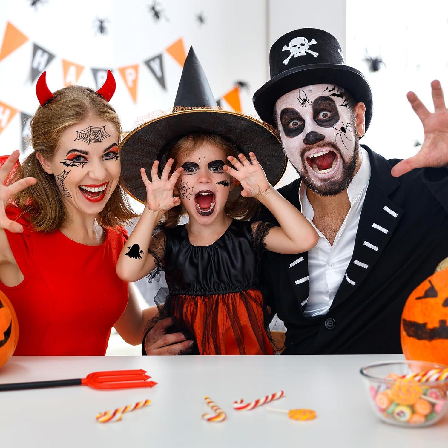 12 Hojas Tatuajes Temporales Halloween Hotoyannia - Telaraña y Murciélago