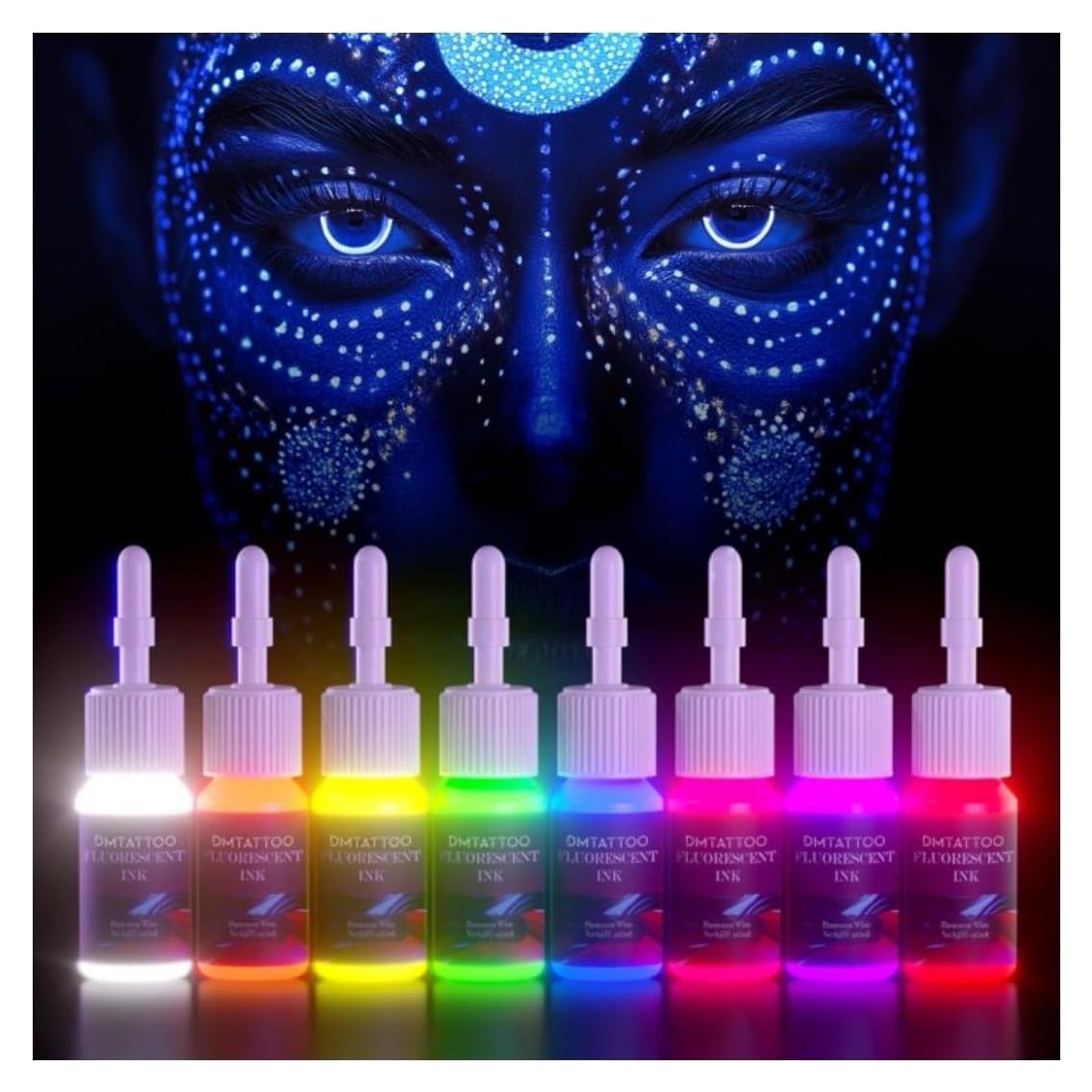 Set de Tinta Fluorescente para Tatuajes DMTATTOO 8 Colores 5ml