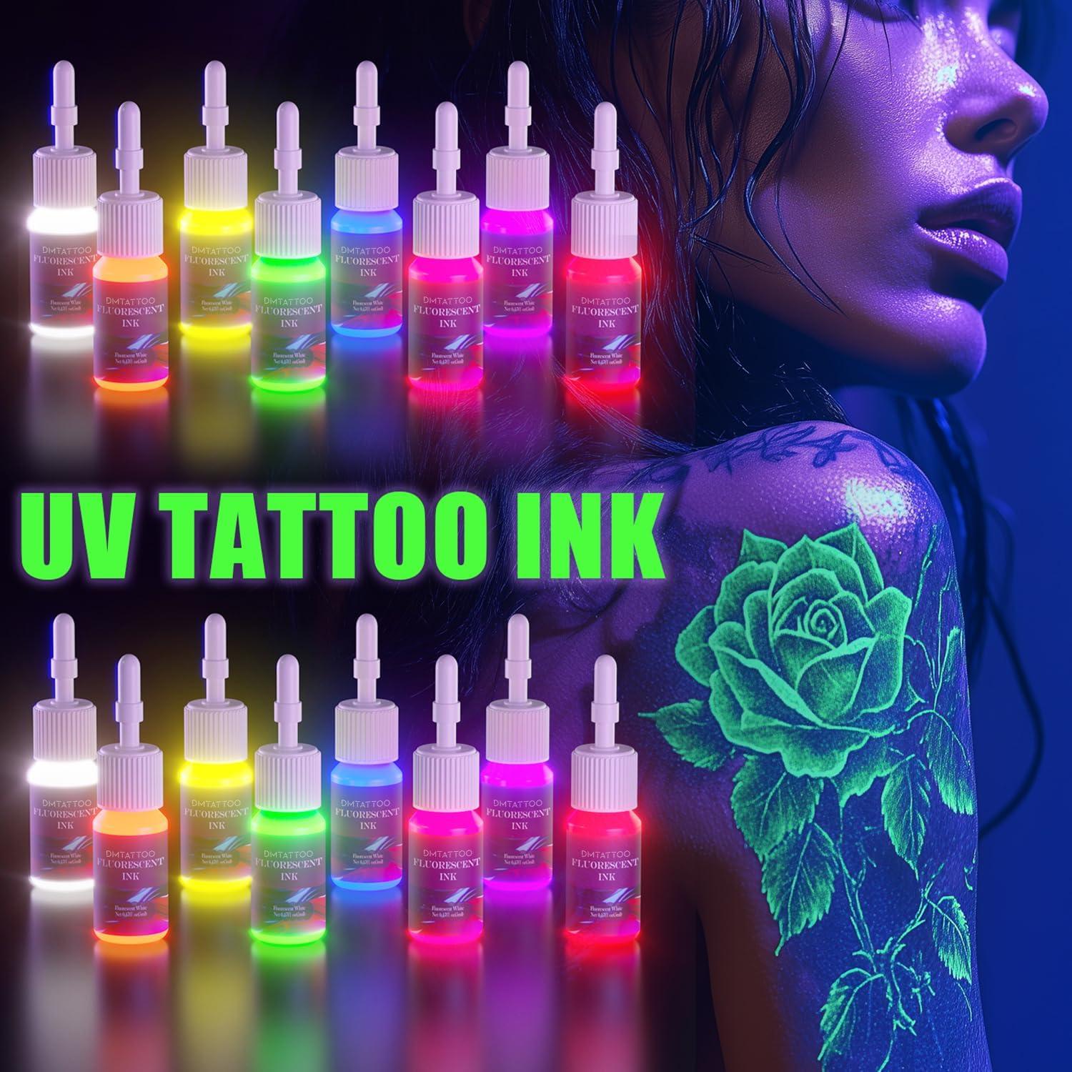 Set de Tinta Fluorescente para Tatuajes DMTATTOO 8 Colores 5ml