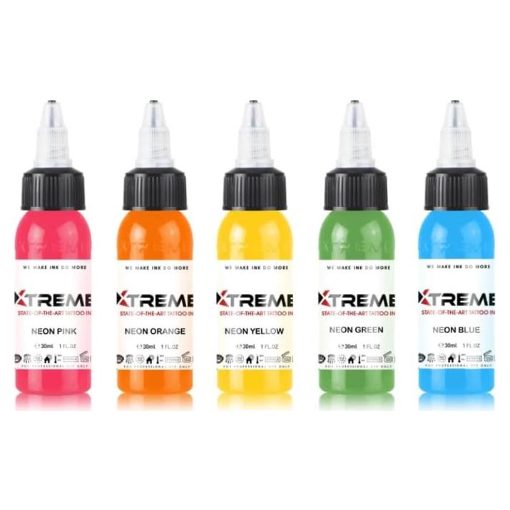 Conjunto de Tintas Neón Xtreme 5 Colores 15 ml - Veganas y Seguras