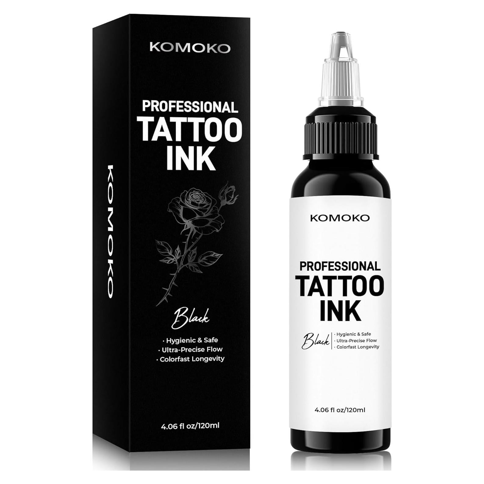 Tinta para Tatuajes Komoko 120 ml Negra Profesional a Base de Plantas
