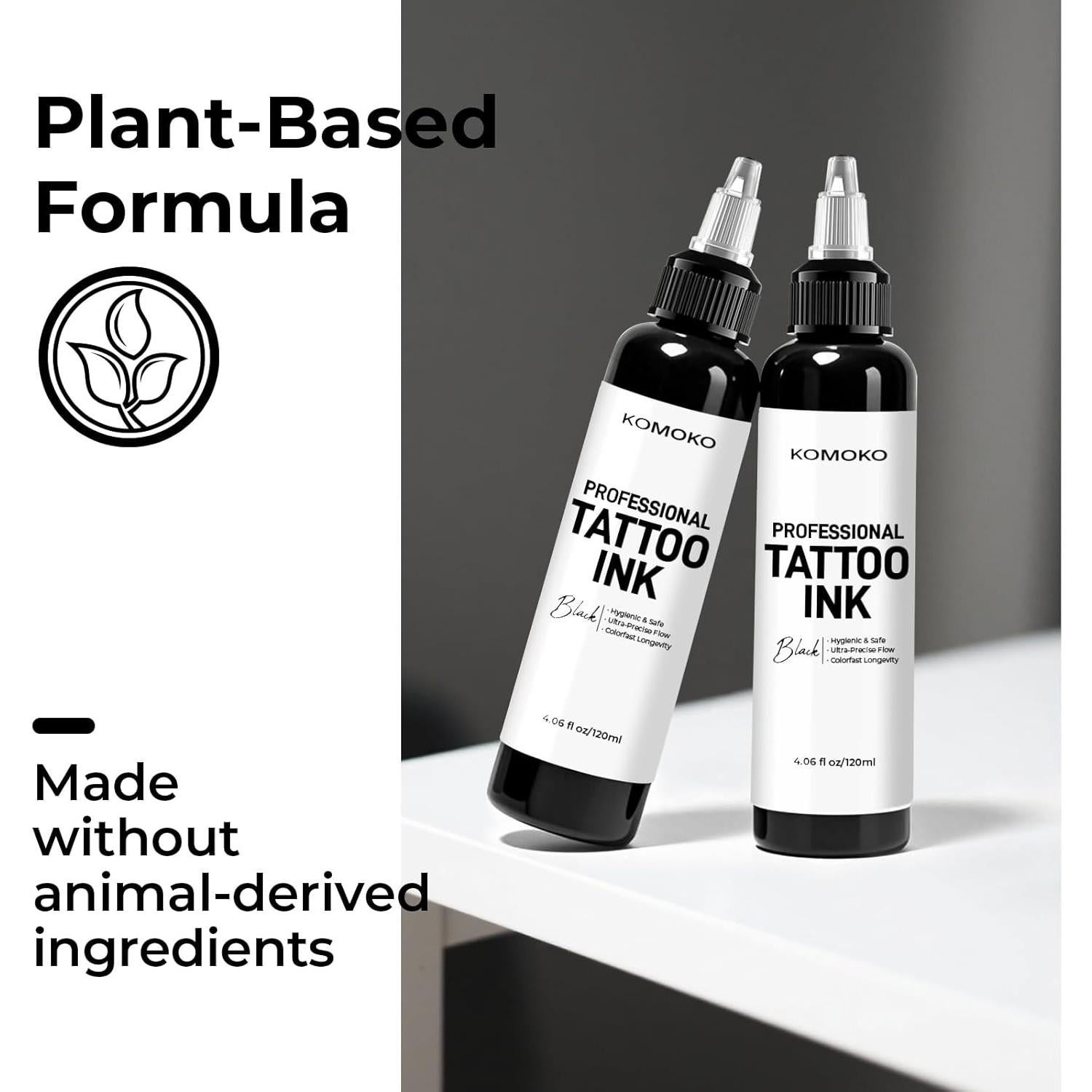Tinta para Tatuajes Komoko 120 ml Negra Profesional a Base de Plantas