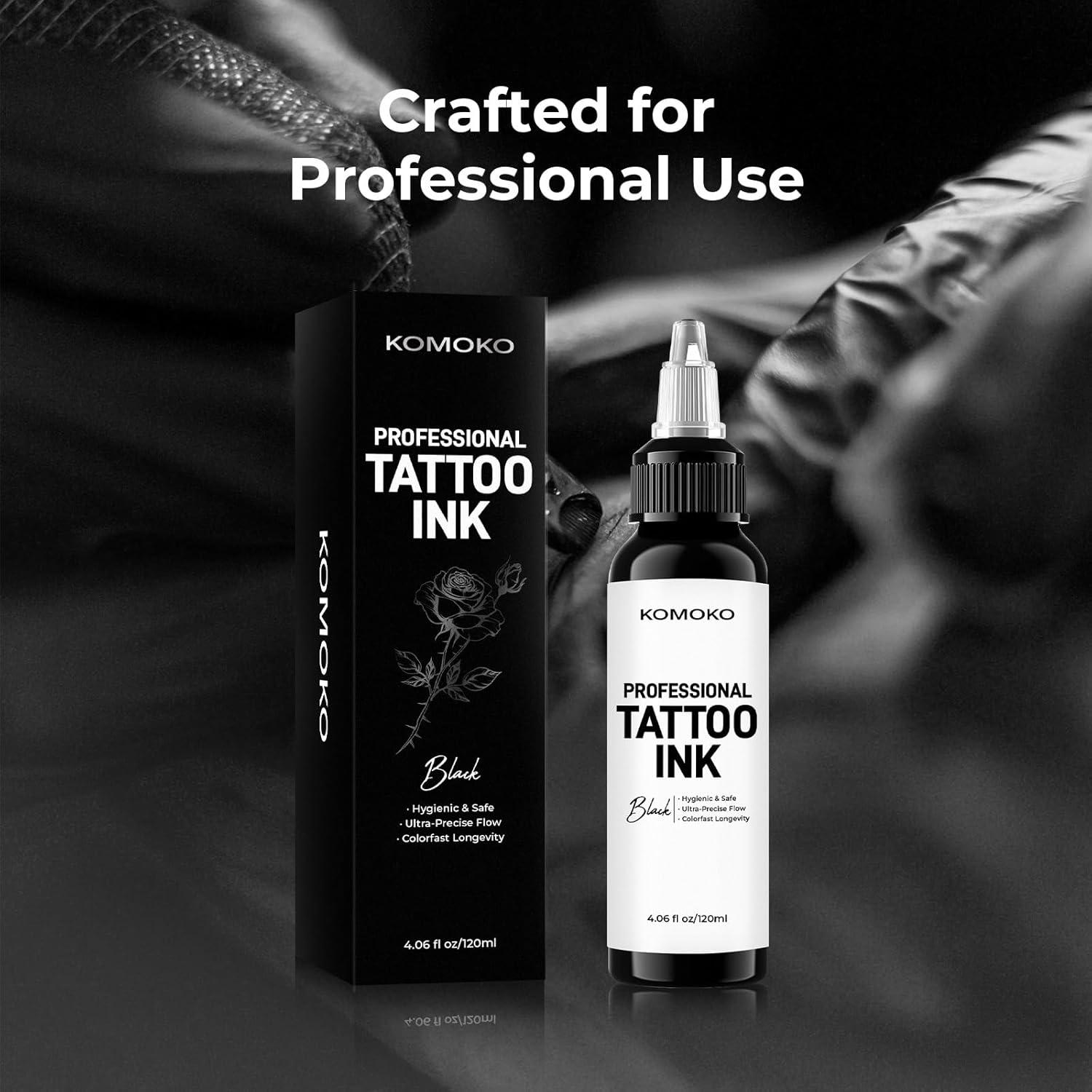 Tinta para Tatuajes Komoko 120 ml Negra Profesional a Base de Plantas