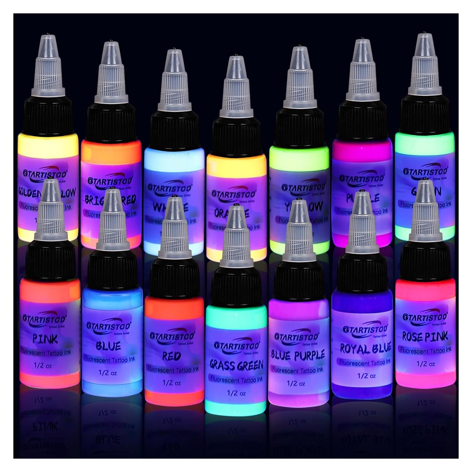 Kit de Tinta Fluorescente para Tatuajes GTARTISTOO 14 Colores 15ml