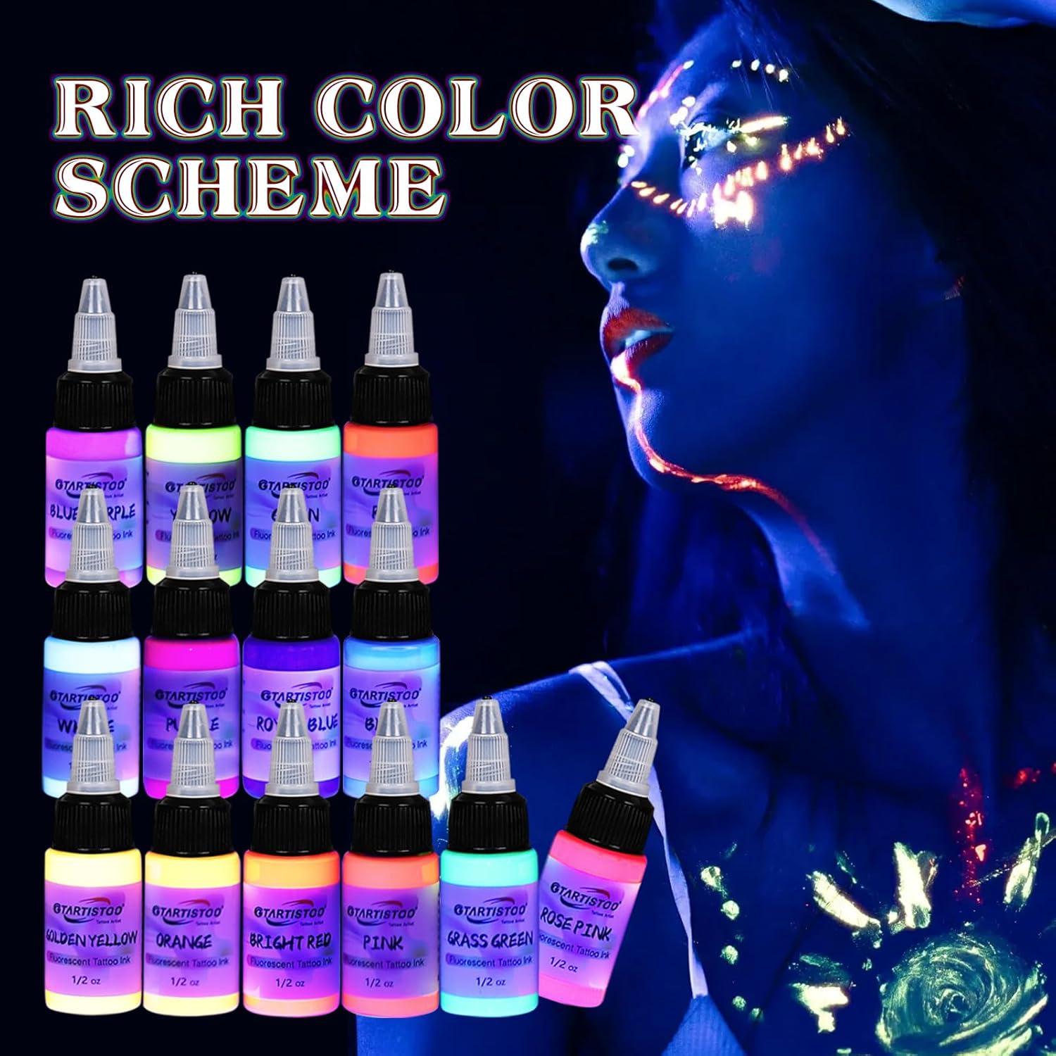 Kit de Tinta Fluorescente para Tatuajes GTARTISTOO 14 Colores 15ml
