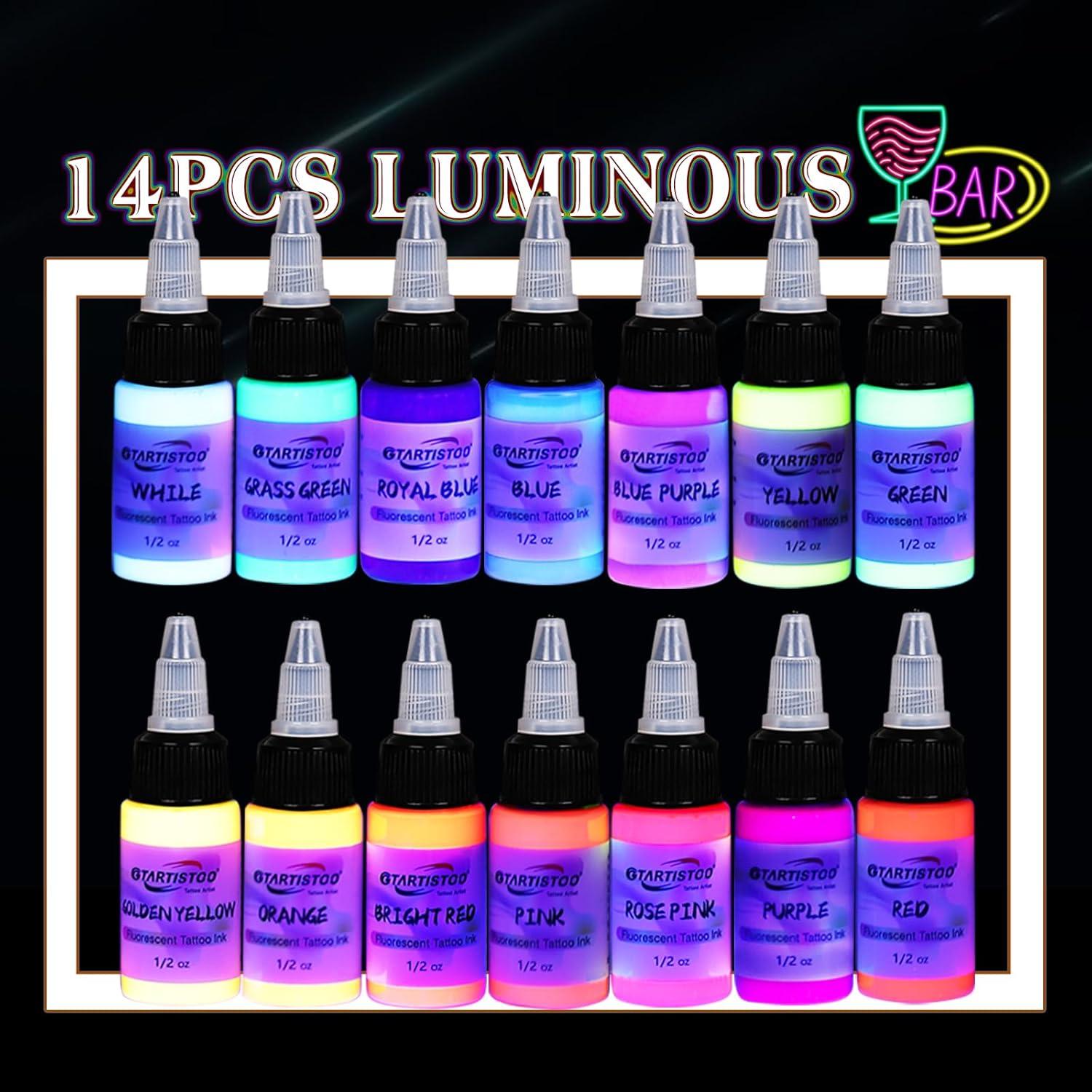 Kit de Tinta Fluorescente para Tatuajes GTARTISTOO 14 Colores 15ml