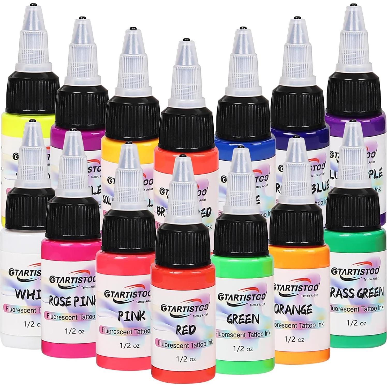Kit de Tinta Fluorescente para Tatuajes GTARTISTOO 14 Colores 15ml