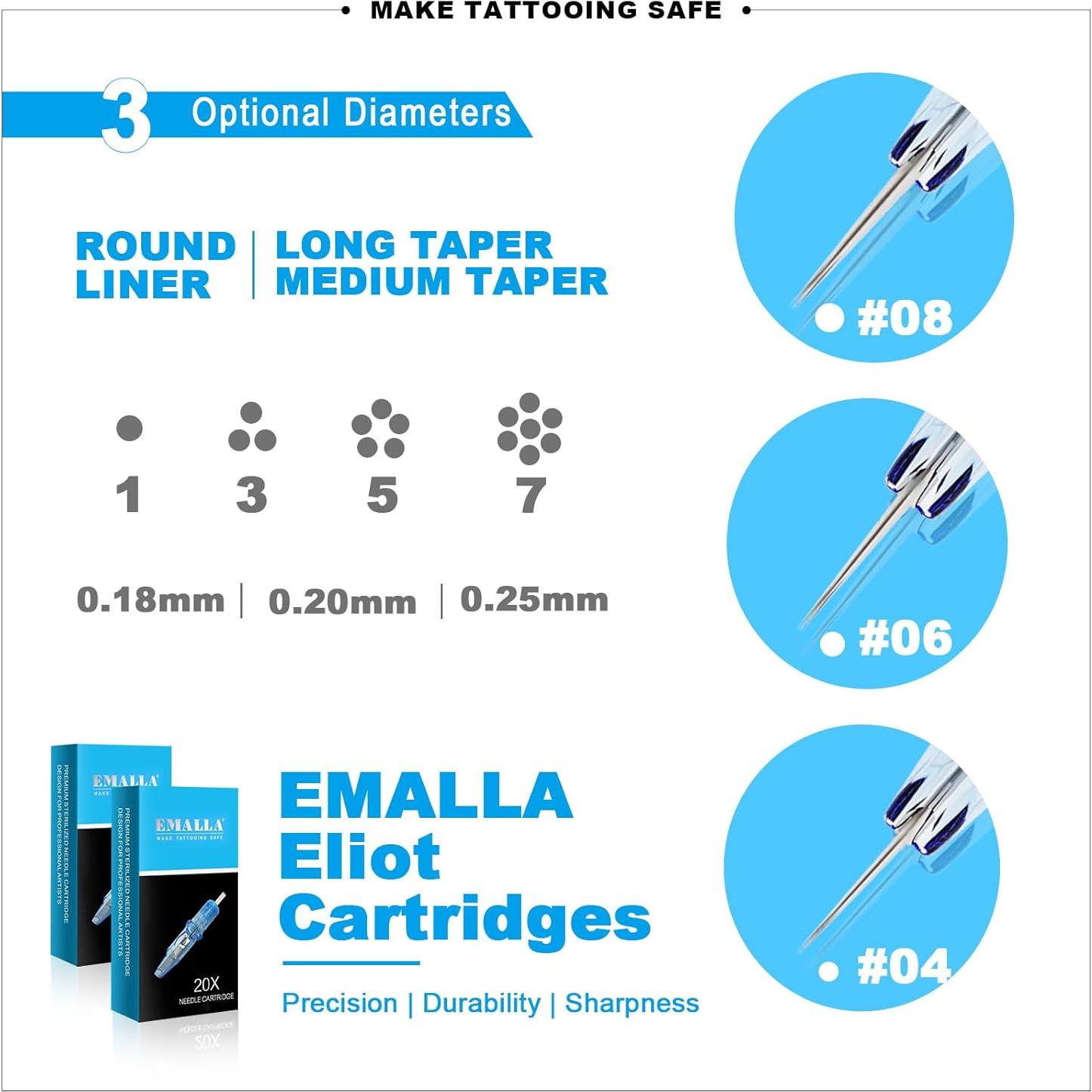 Agujas de Cartucho para Tatuaje Emalla Eliot 20Pcs 0.30mm