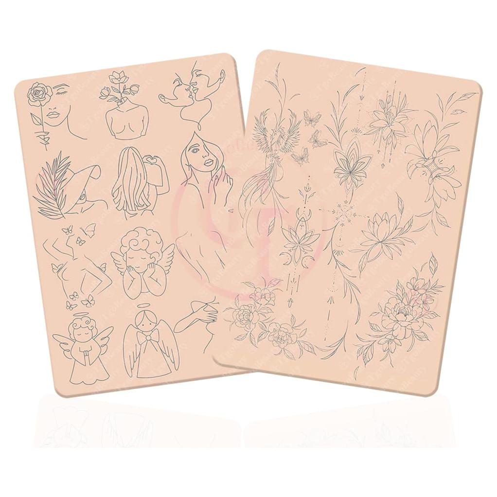 Piel de Práctica de Tatuaje Rosa Doble Cara 2pcs Silicona 1.5mm