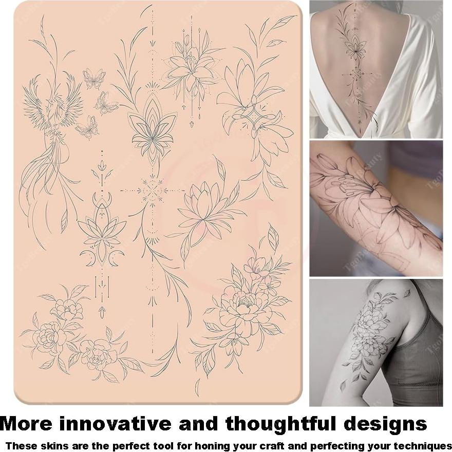 Piel de Práctica de Tatuaje Rosa Doble Cara 2pcs Silicona 1.5mm