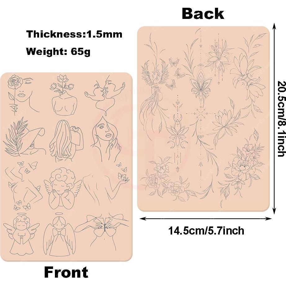 Piel de Práctica de Tatuaje Rosa Doble Cara 2pcs Silicona 1.5mm