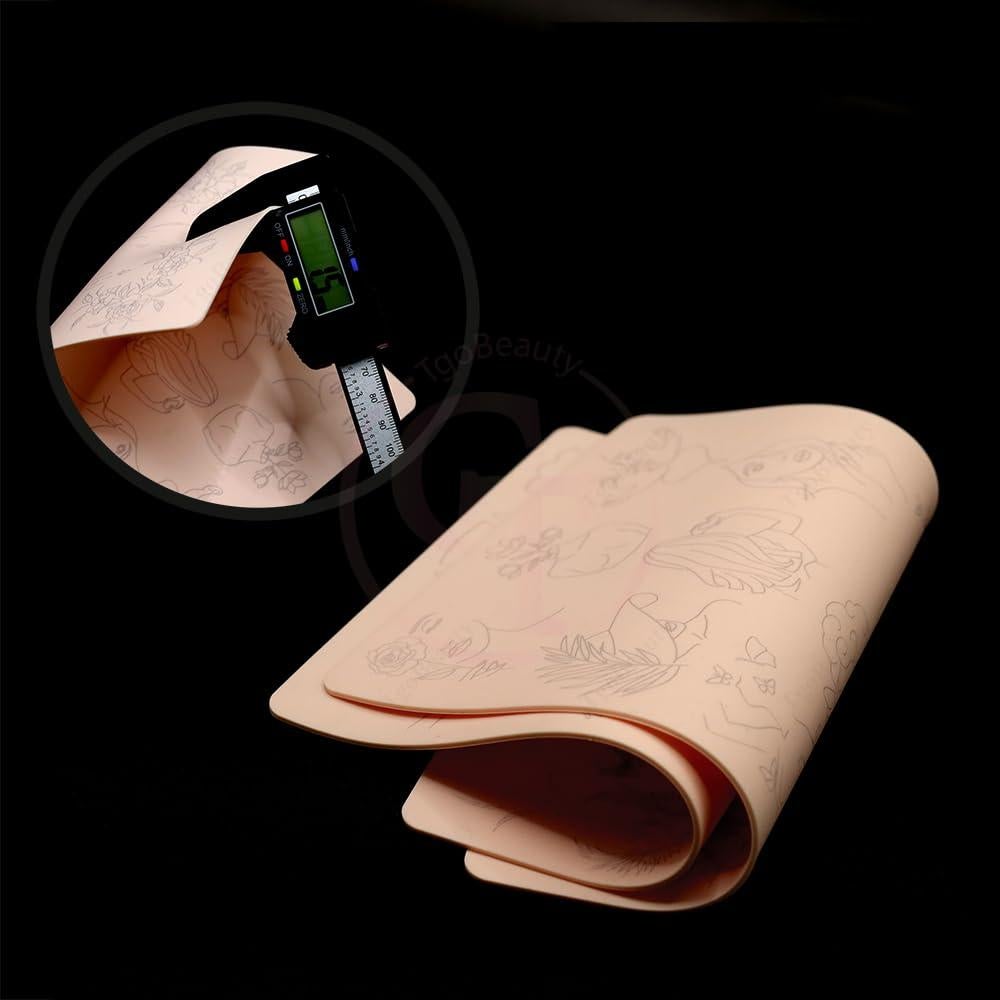 Piel de Práctica de Tatuaje Rosa Doble Cara 2pcs Silicona 1.5mm