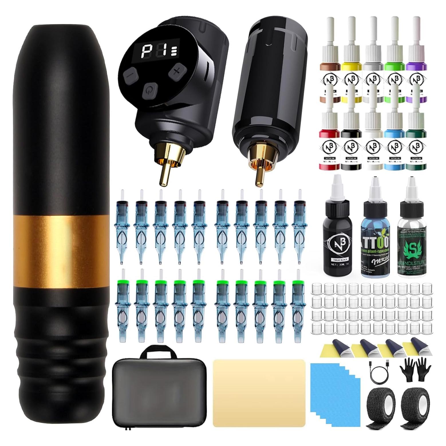 Kit de Tatuaje Inalámbrico NBTA2 con 2 Baterías y Accesorios