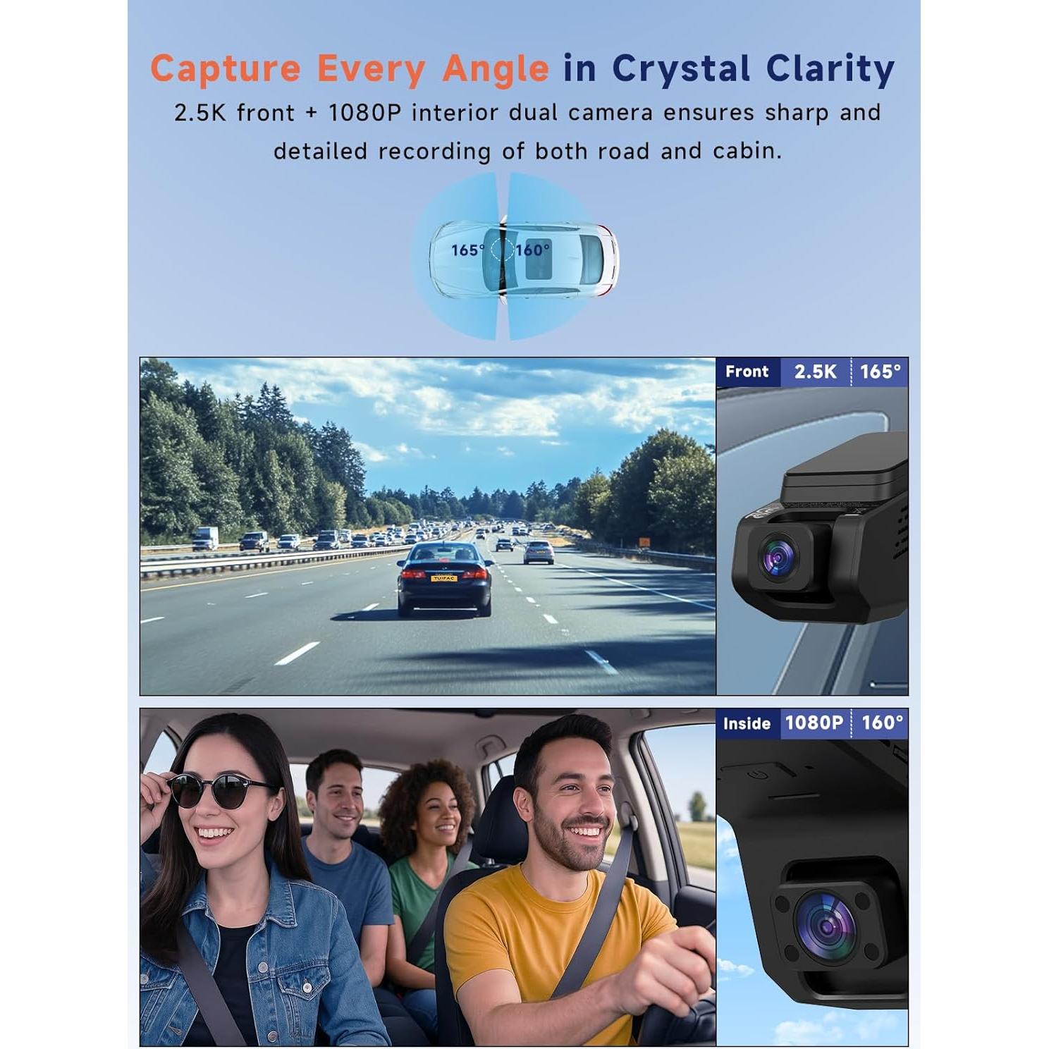 Cámara Dash Doble TUIFAC GT803 2.5K+1080P con Wi-Fi