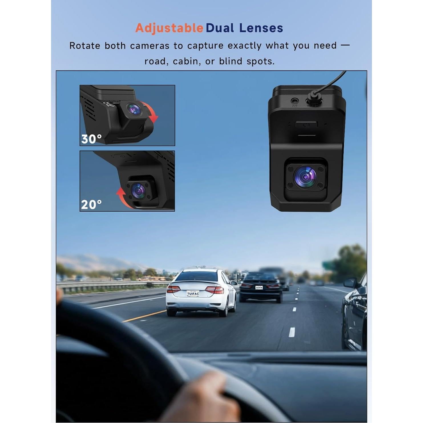 Cámara Dash Doble TUIFAC GT803 2.5K+1080P con Wi-Fi