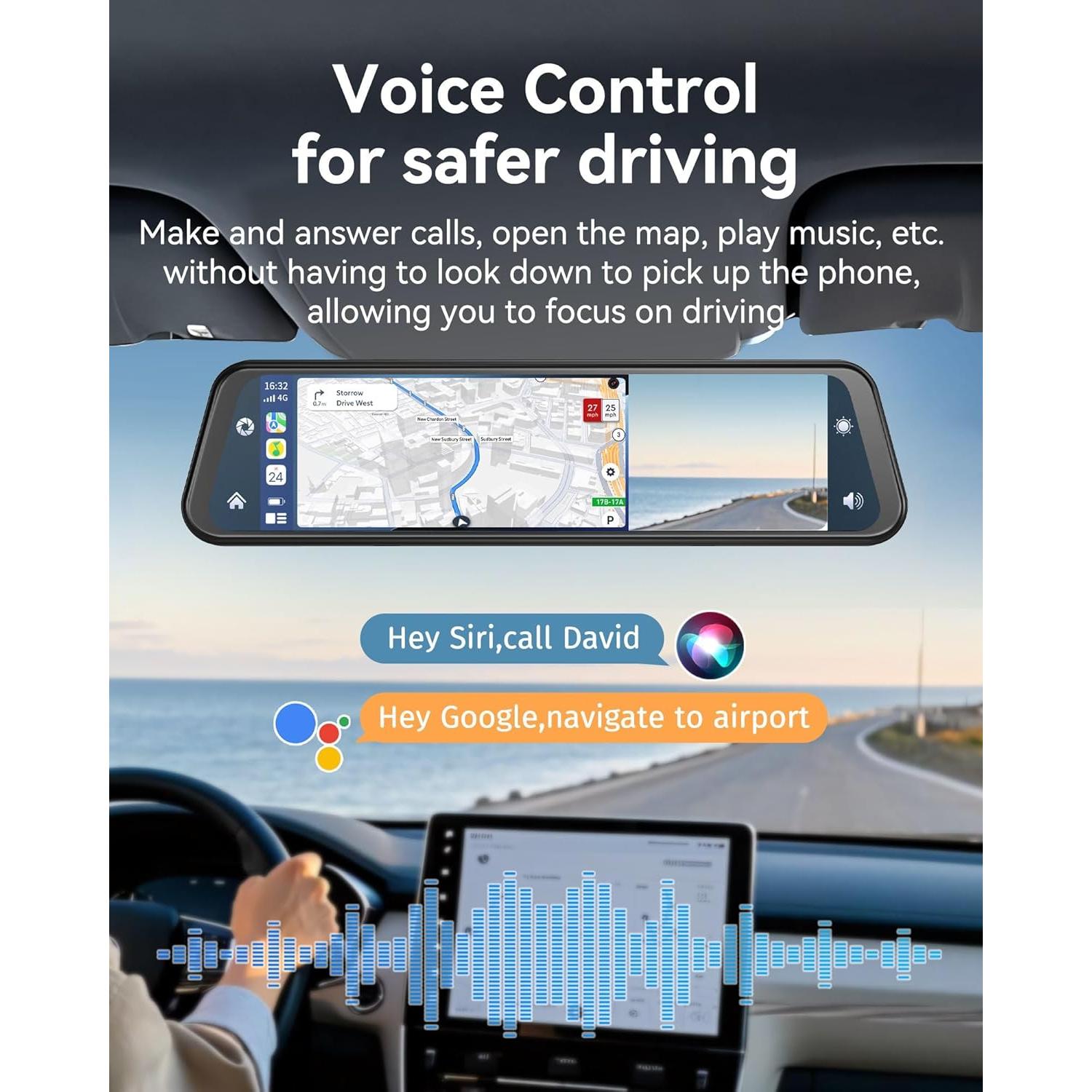 Cámara de Espejo Retrovisor KOUENOM 12" 4K con CarPlay y Android Auto