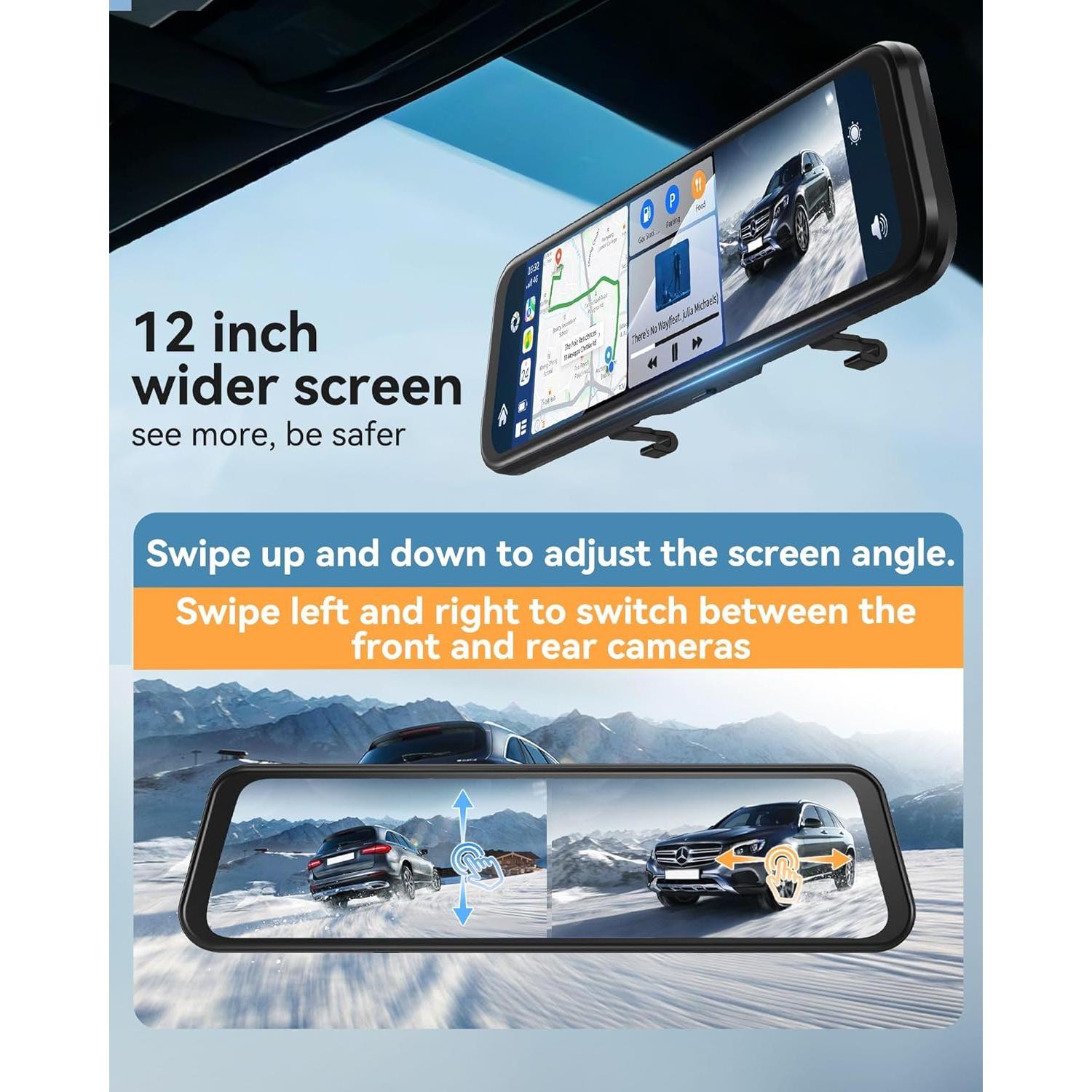 Cámara de Espejo Retrovisor KOUENOM 12" 4K con CarPlay y Android Auto