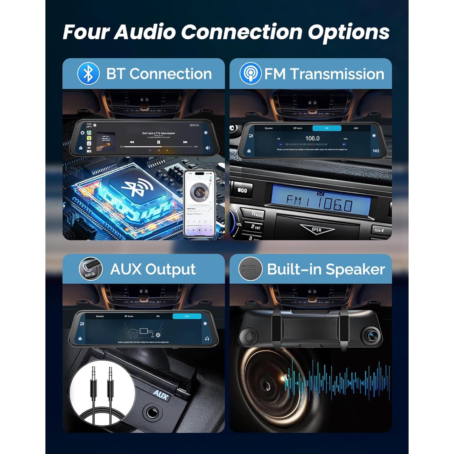 Cámara de Espejo Retrovisor KOUENOM 12" 4K con CarPlay y Android Auto