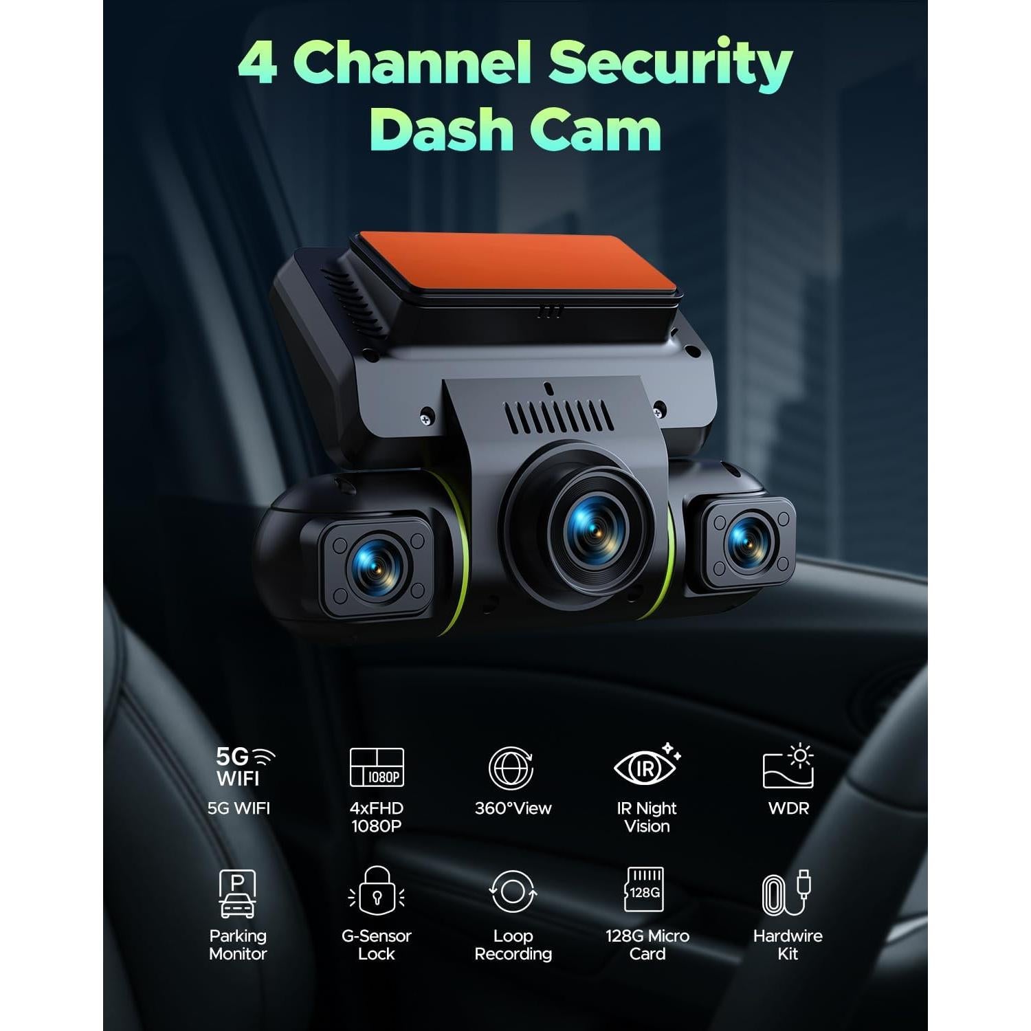 Cámara de Salpicadero LAMTTO 360° 4 Canales 1080P WiFi 5G