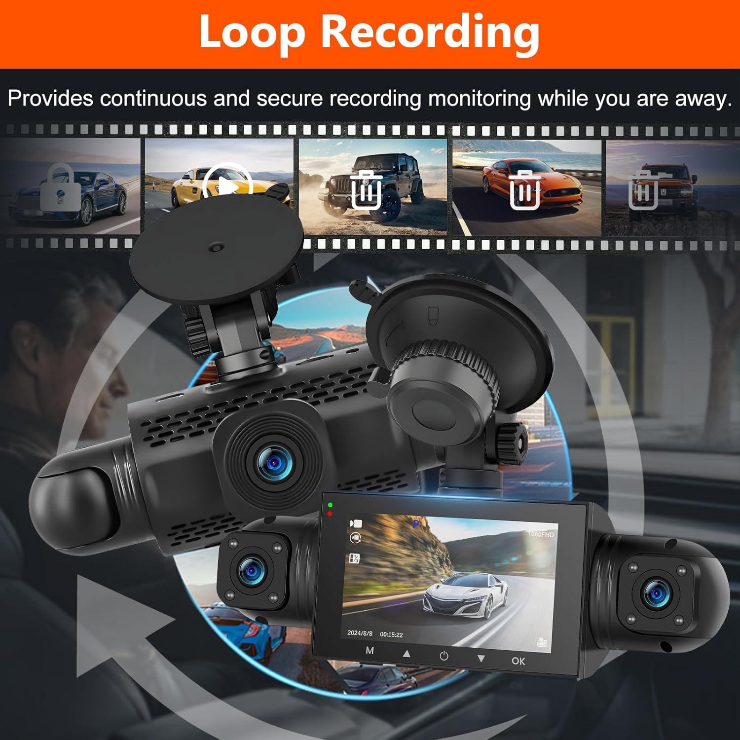 Cámara Dash Podofo 360° 4 Canales 3" Pantalla Táctil 1080P