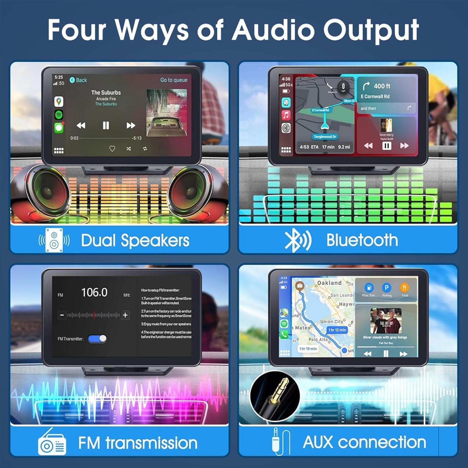 Pantalla Carplay Kiswuren 7" HD Inalámbrica con GPS y Cámara