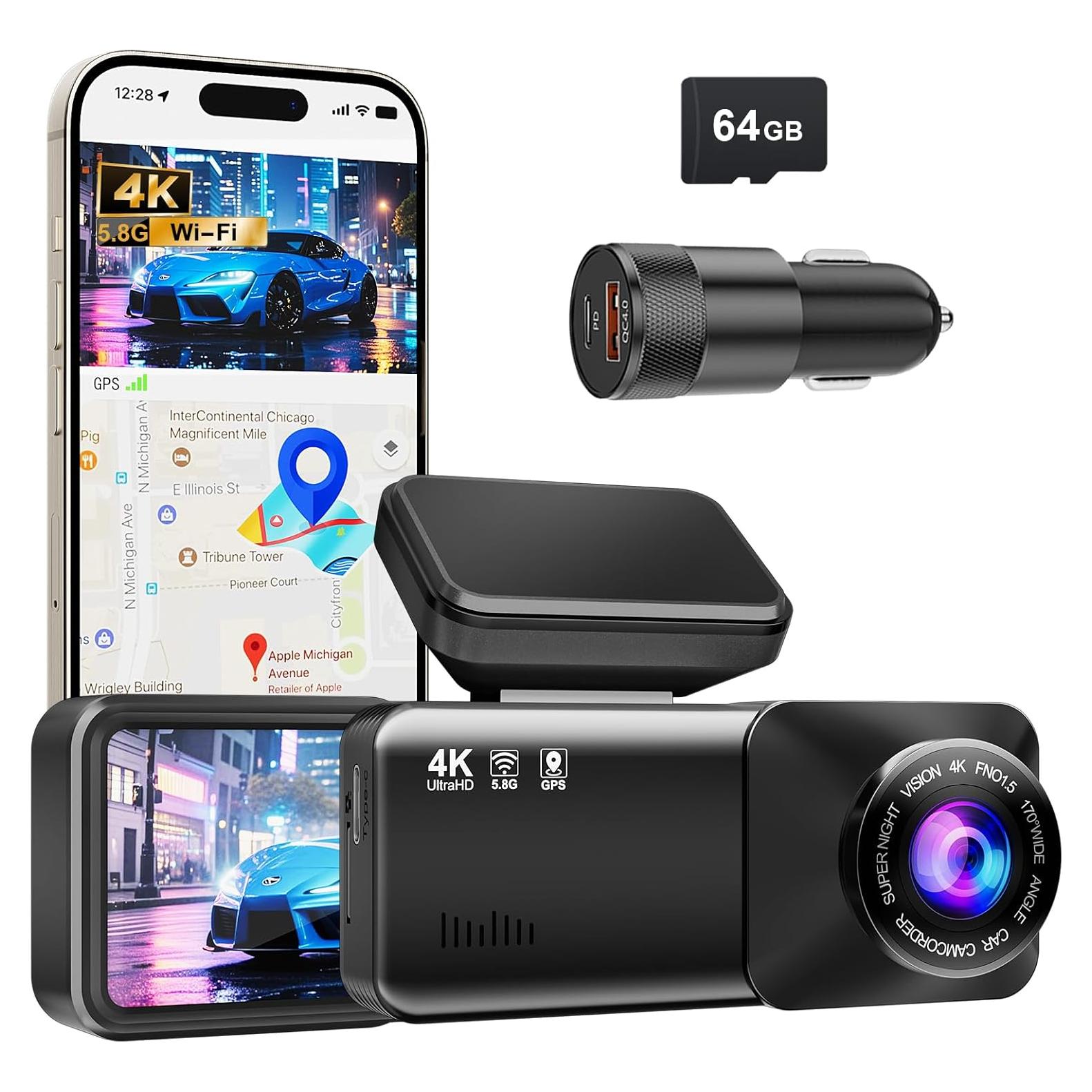 Cámara Dash 4K Estbuc A215 con GPS, WiFi y Pantalla IPS 3.2"