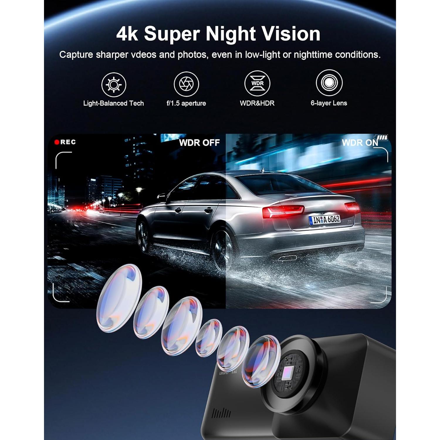 Cámara Dash 4K Estbuc A215 con GPS, WiFi y Pantalla IPS 3.2"