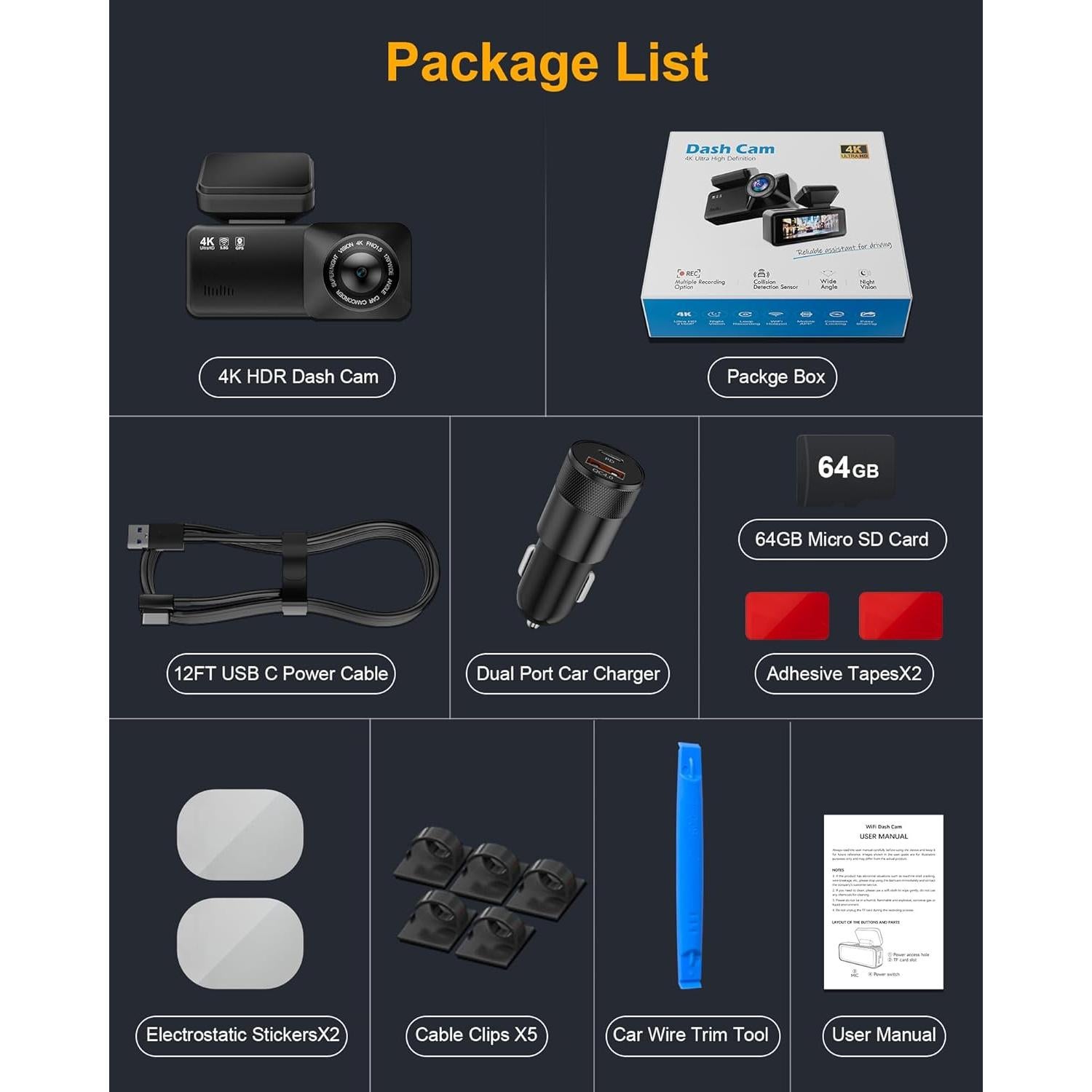 Cámara Dash 4K Estbuc A215 con GPS, WiFi y Pantalla IPS 3.2"